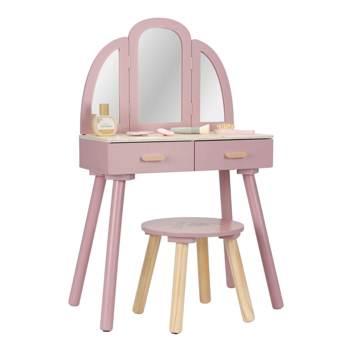 LITTLE DUTCH Holz Schminktisch groß mit Hocker - Rosa - Essentials