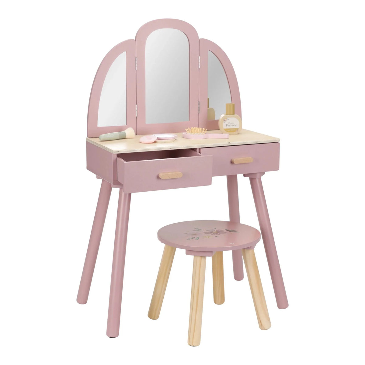 LITTLE DUTCH Holz Schminktisch groß mit Hocker - Rosa - Essentials