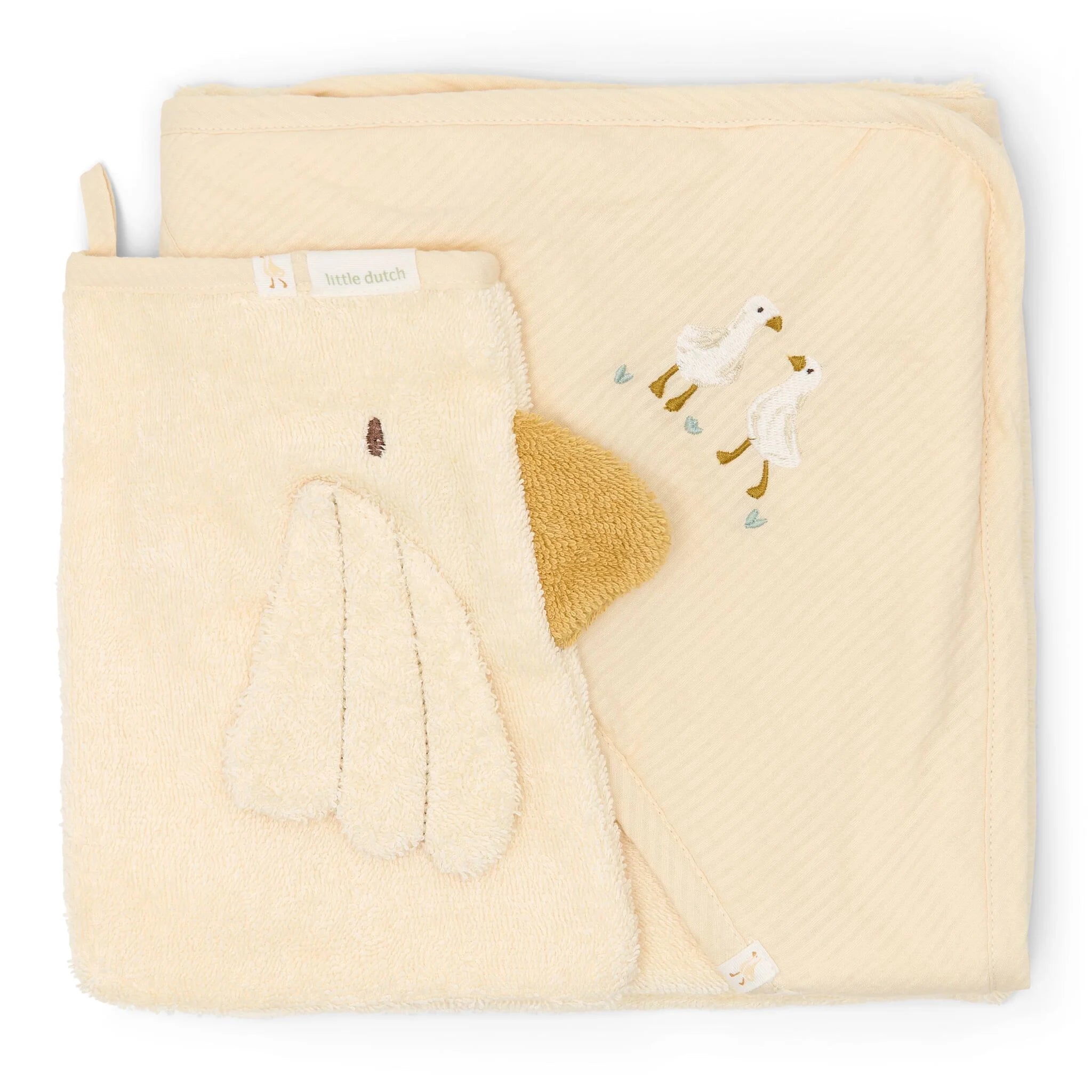 LITTLE DUTCH Geschenkbox Badetuch + Waschlappen - Gans weiß - Newborn Naturals