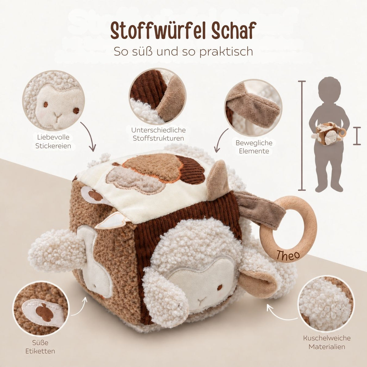 JOLLEIN Activity Stoffwürfel personalisiert - Schaf