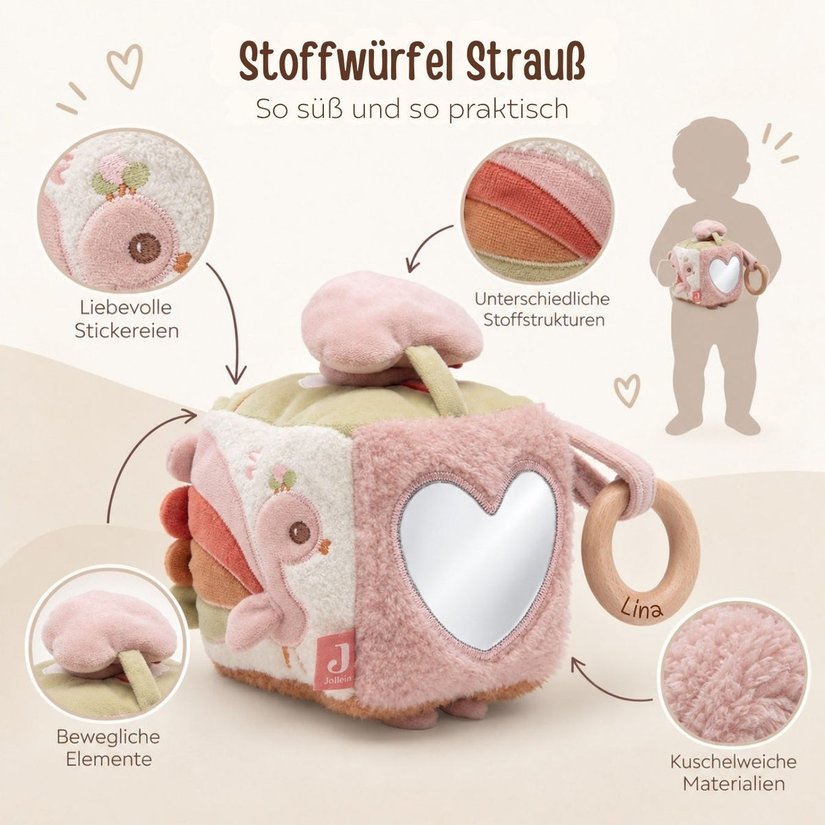 JOLLEIN Activity Stoffwürfel personalisiert - Strauß