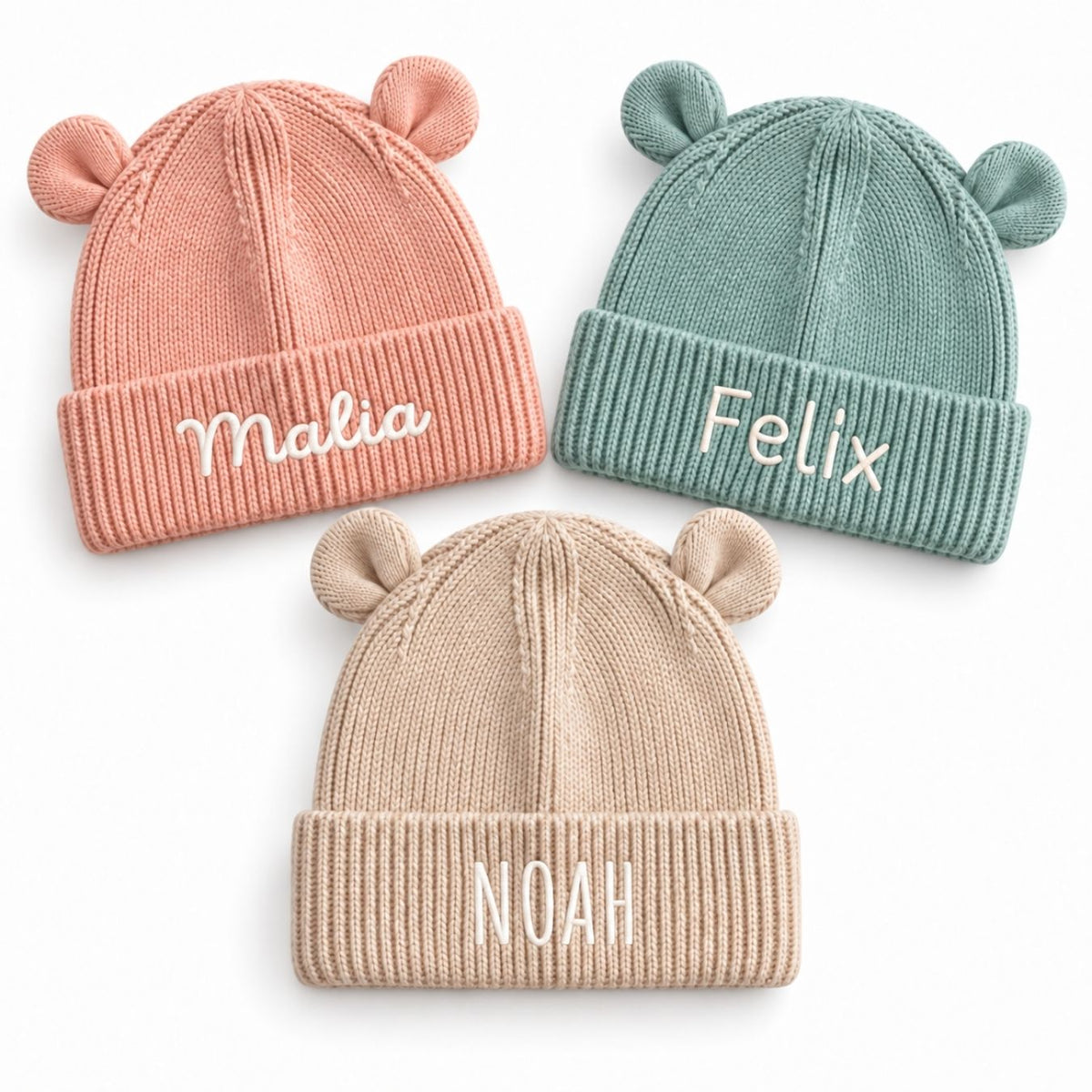 Baby Strickmütze mit Ohren personalisiert