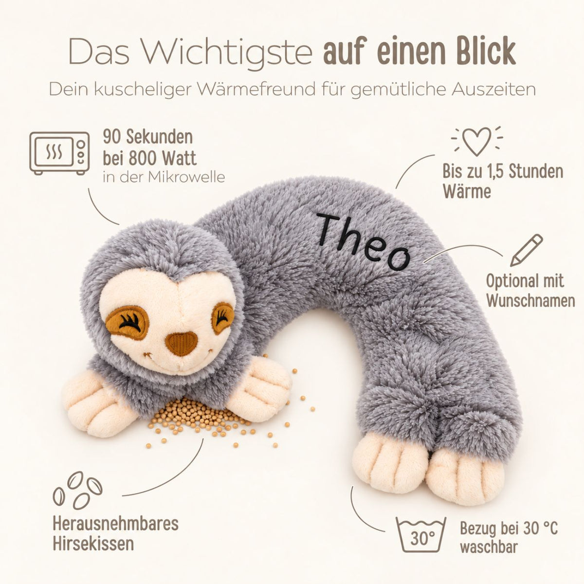HABIBI PLUSH Wärmekissen Nackenhörnchen - Faultier