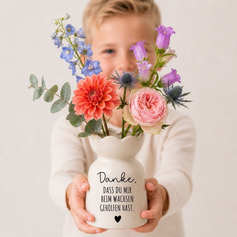 Keramikvase Blumenform - Danke, dass du beim wachsen geholfen hast