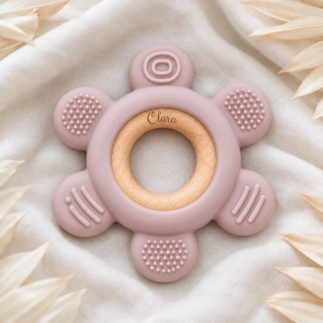Beißring aus Holz & Silikon personalisiert - Blume