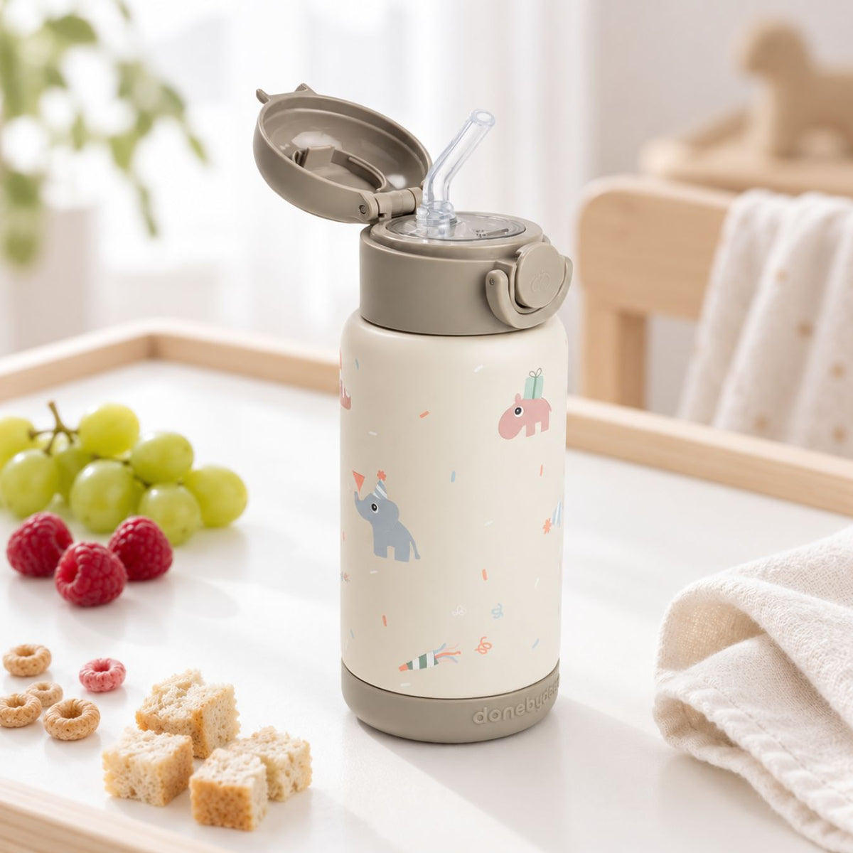DONEBYDEER Thermos Trinkflasche mit Strohhalm 340ml