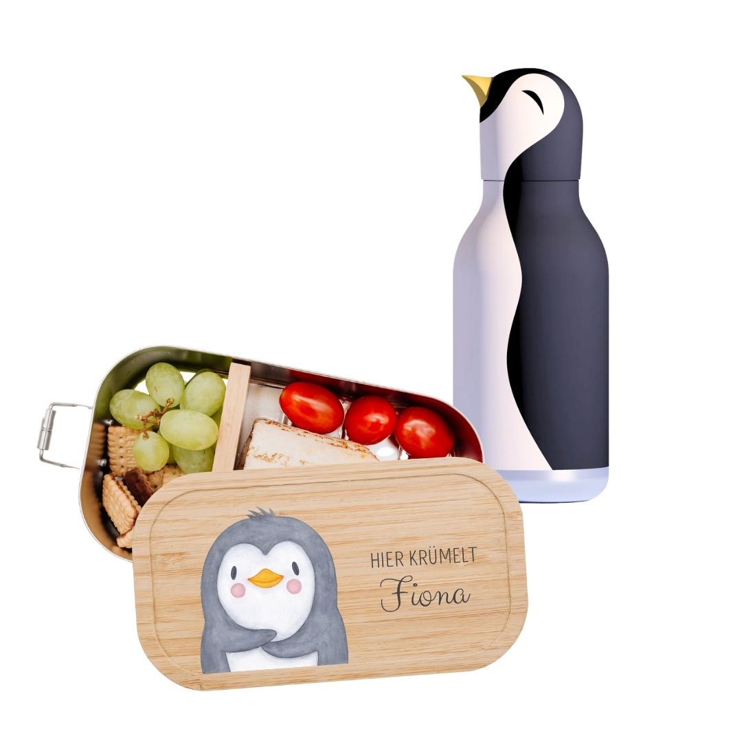 Pausen Bundle - Brotdose + ASOBU Bestie Tier Trinkflasche personalisiert