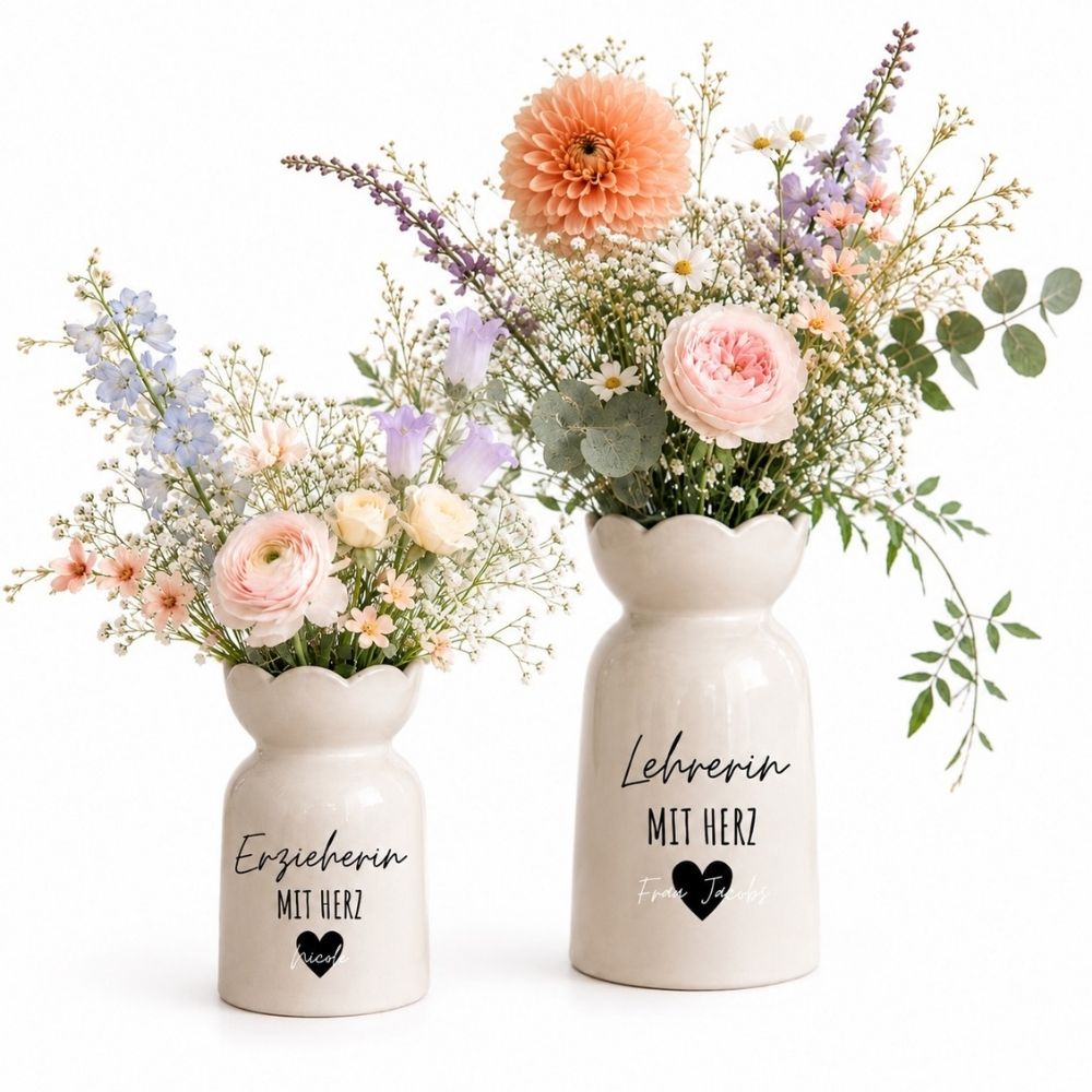Keramikvase Blumenform - Erzieherin/Lehrerin mit Herz