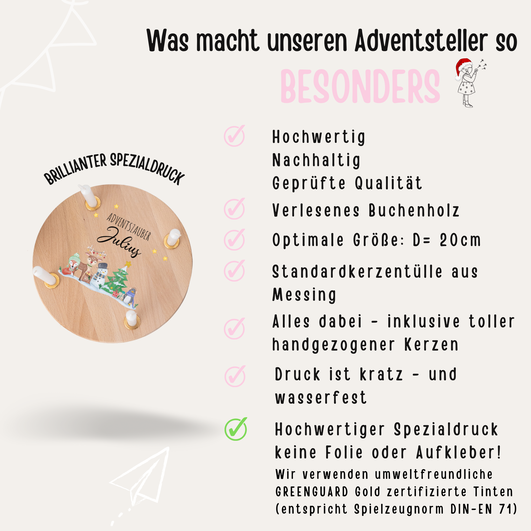 Adventsteller "Wintertiere mit Schneemann bunt" personalisiert