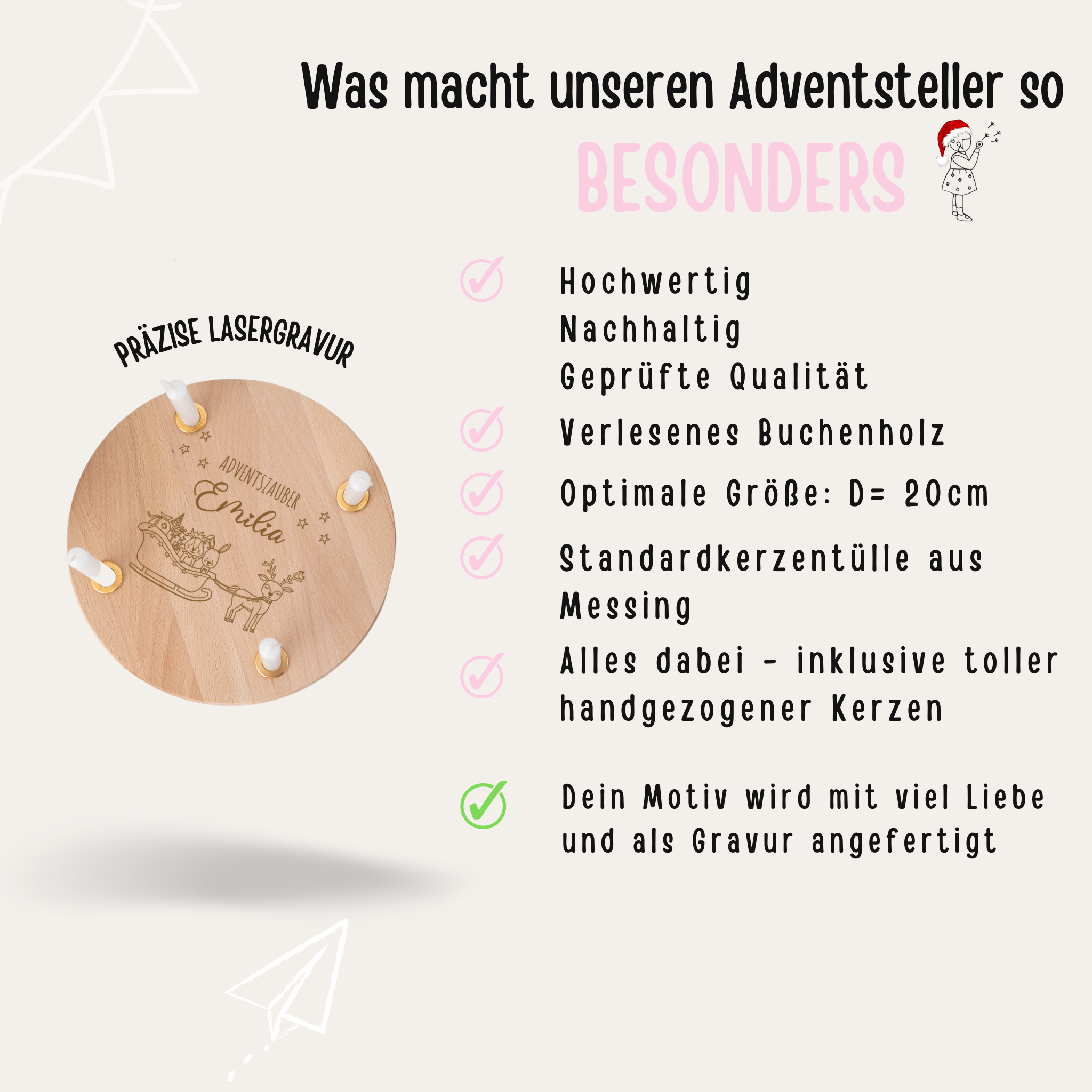 Adventsteller "Wintertiere Schlitten" Gravur personalisiert