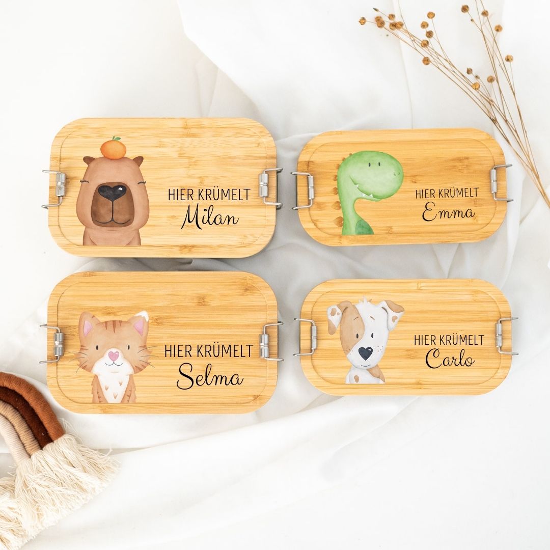 Brotdose Edelstahl personalisiert - Tier links Aquarell