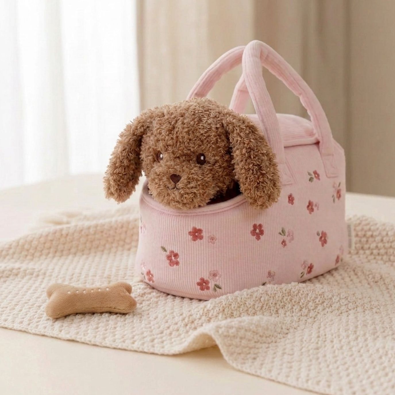 LITTLE DUTCH Kuschelhund in Tasche rosa
