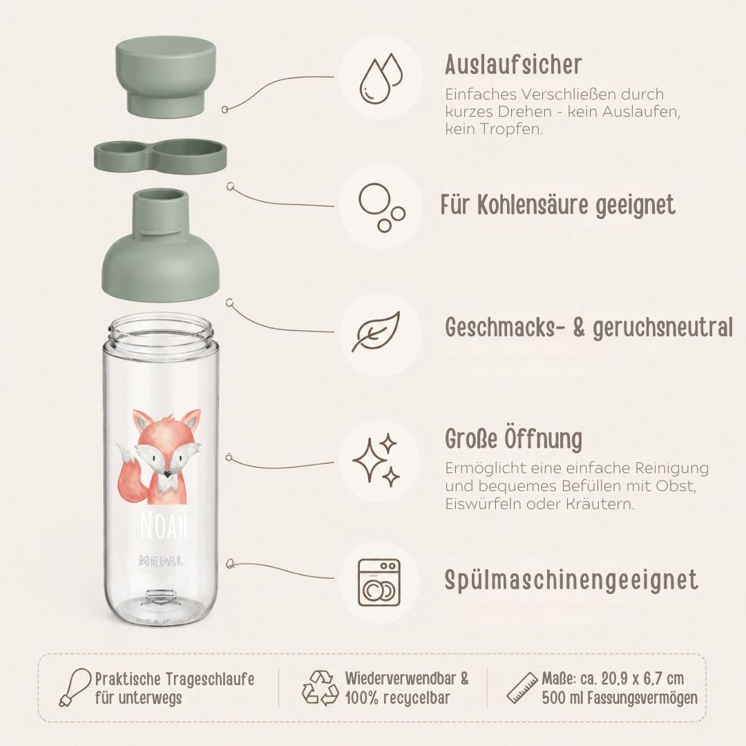 MEPAL Kinder Trinkflasche Vita personalisiert - Tier Aquarell