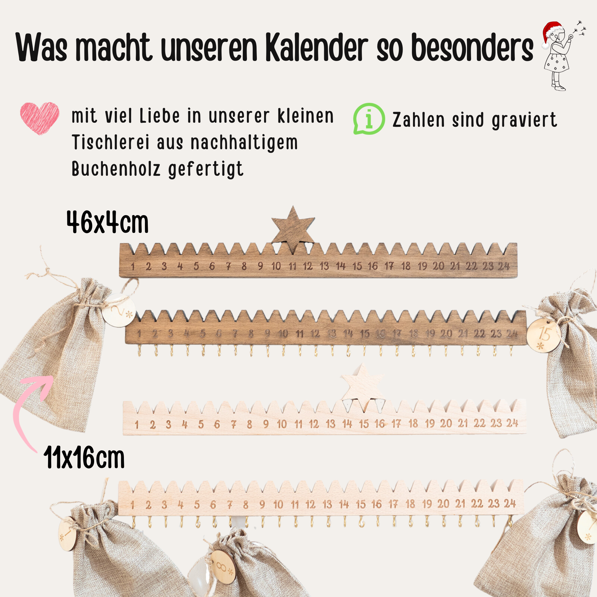 Adventskalender "Holzleiste mit Stern"