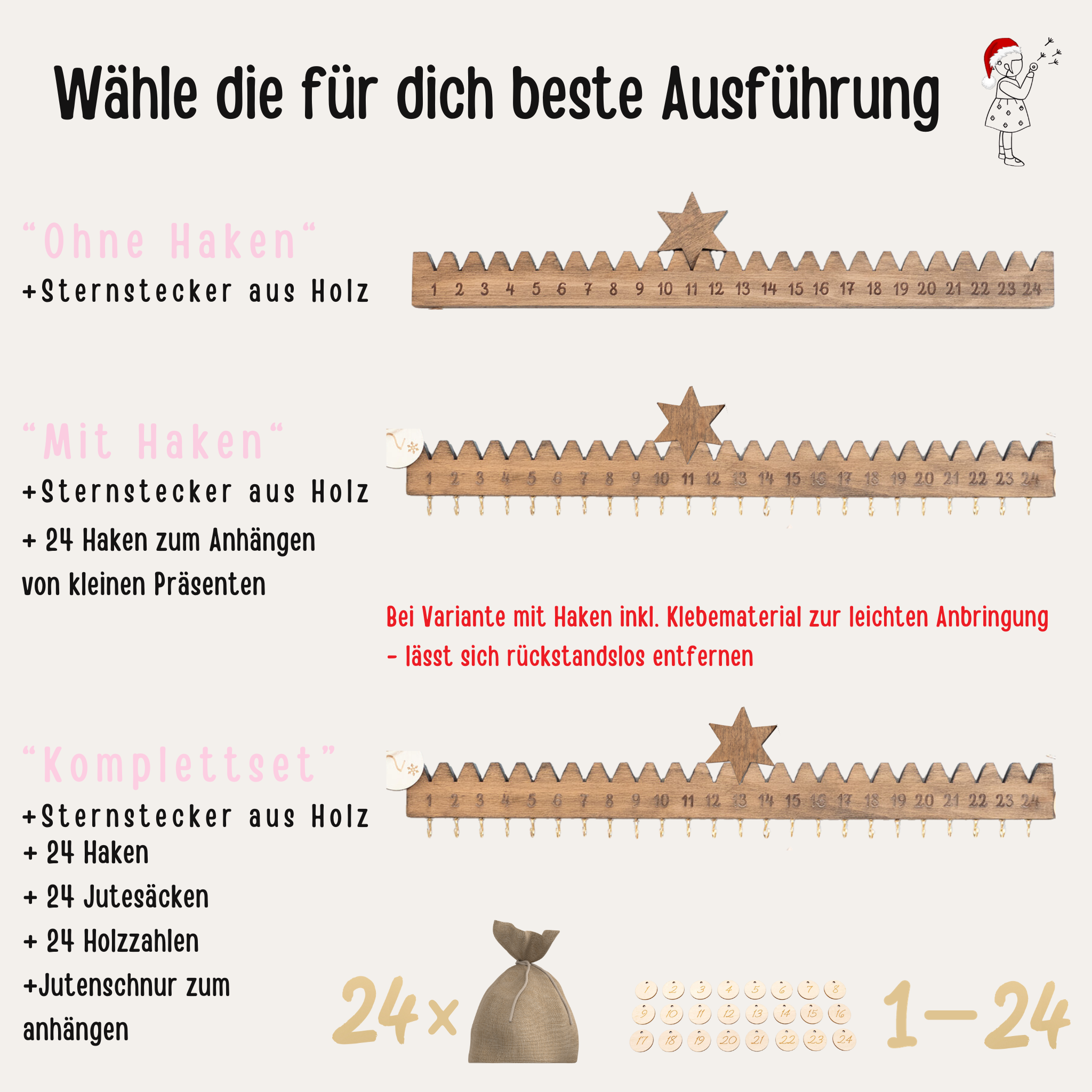 Adventskalender "Holzleiste mit Stern"