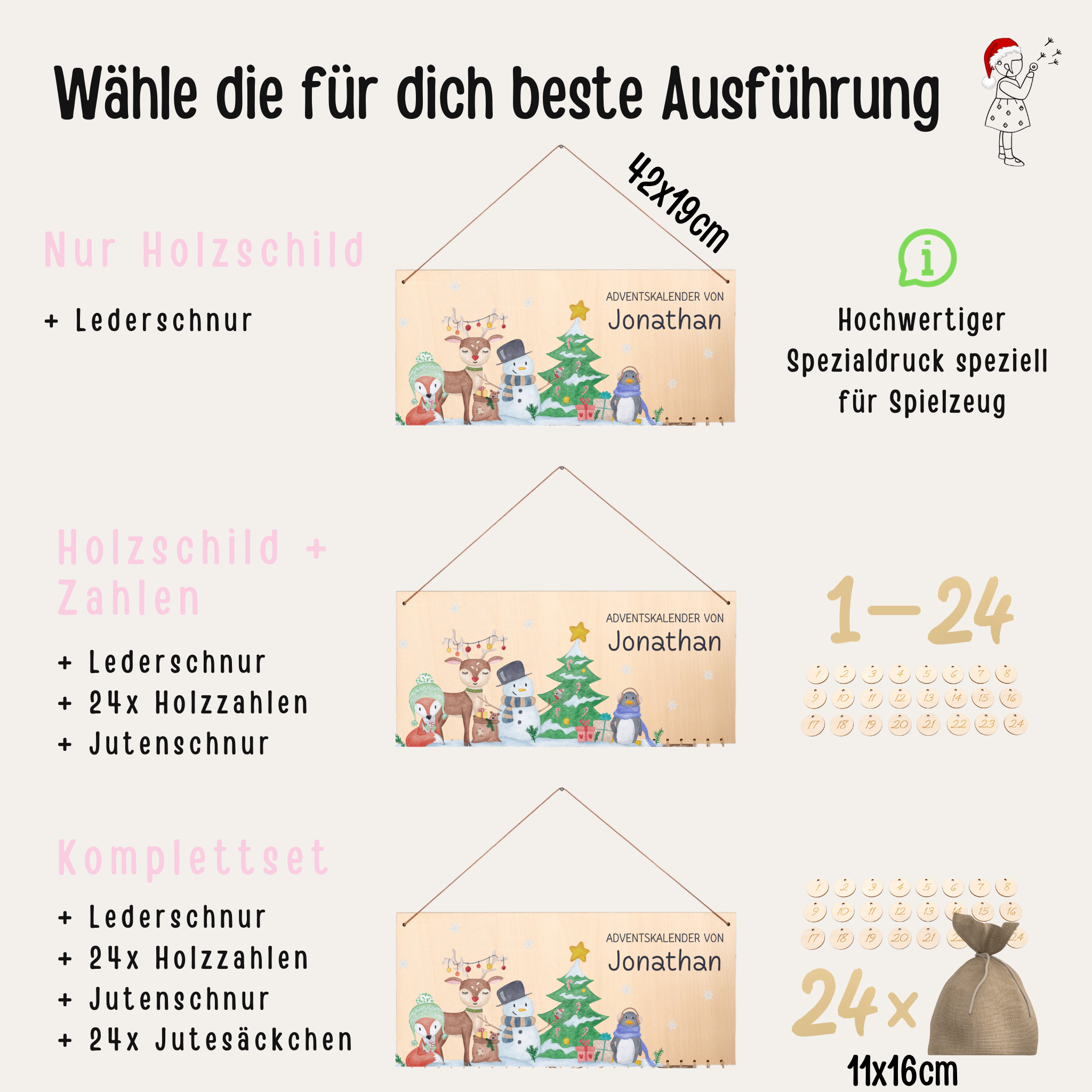 Adventskalender "Wintertiere Schneemann" personalisiert