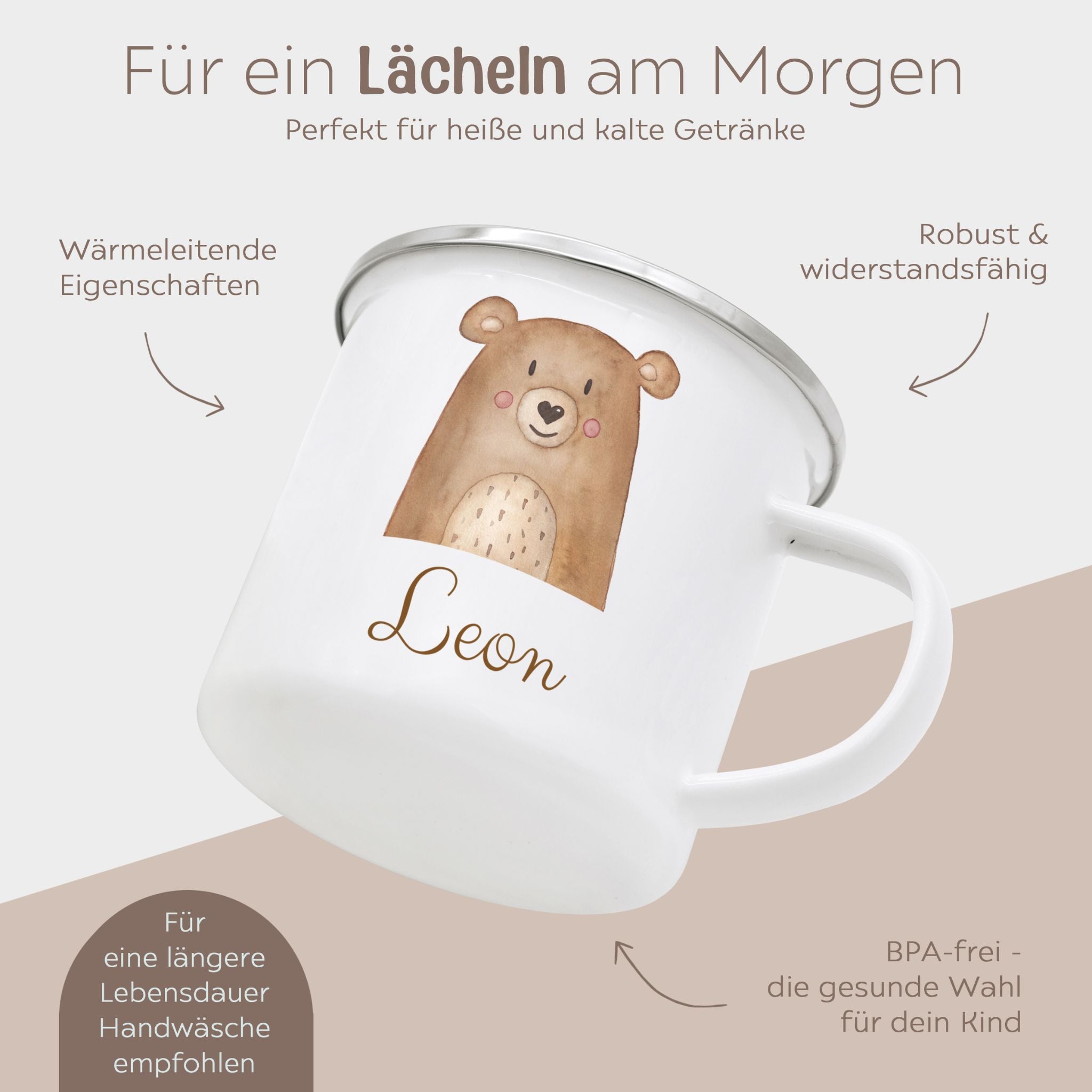 Frühstücks Bundle - Frühstücksbrettchen + Emaille Tasse personalisiert - Tier Aquarell