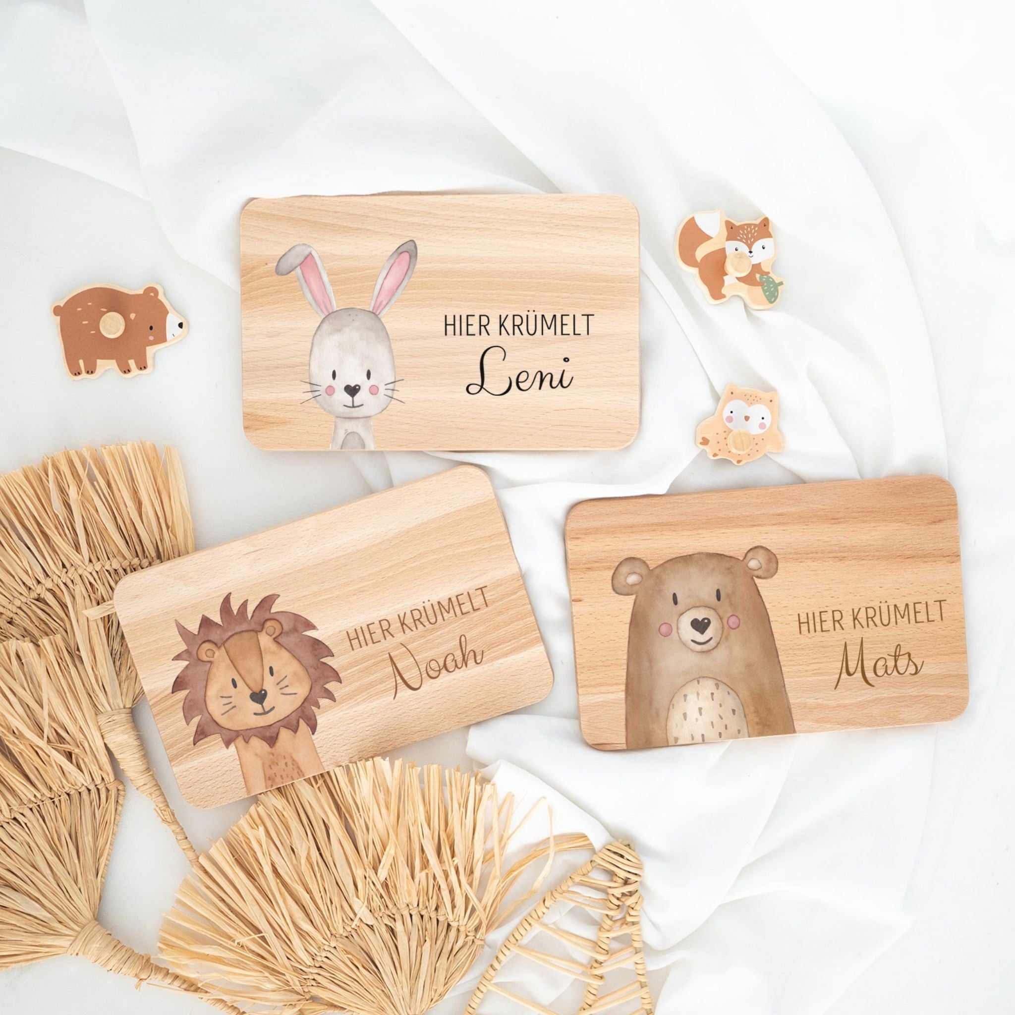 Frühstücks Bundle - Frühstücksbrettchen + Emaille Tasse personalisiert - Tier Aquarell