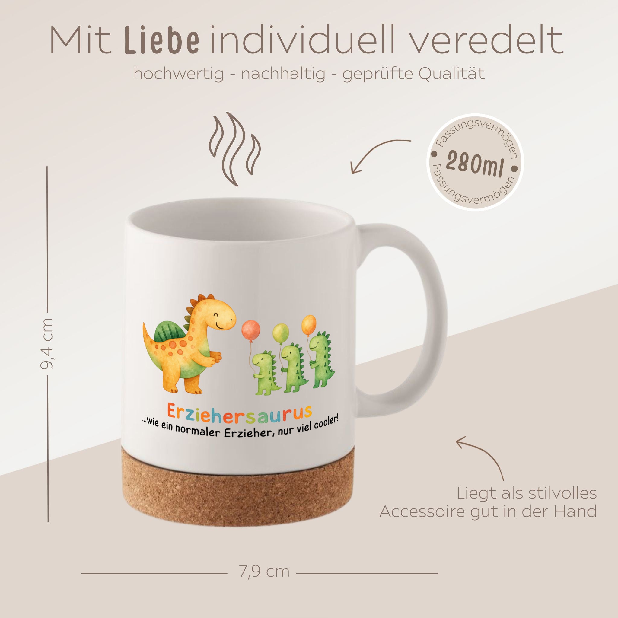 Tasse mit Korkboden - Erziehersaurus