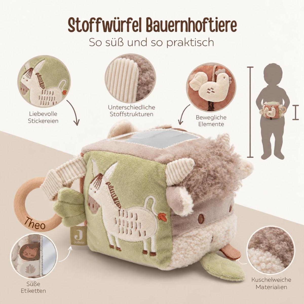 JOLLEIN Activity Stoffwürfel personalisiert - Bauernhof Tiere