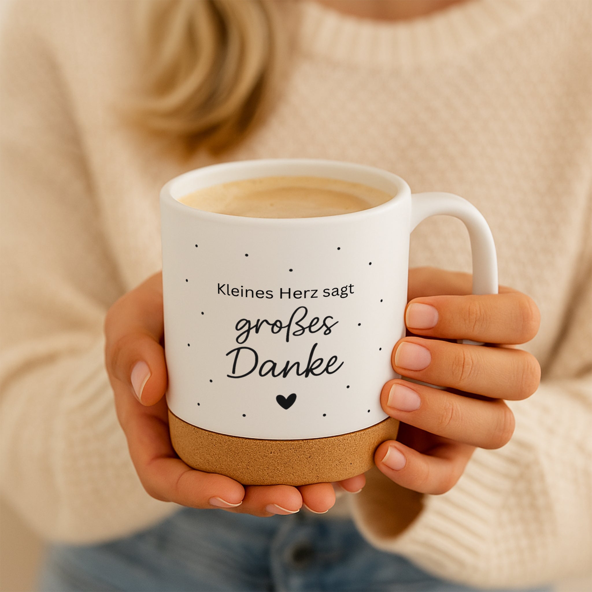 Tasse mit Korkboden - Kleines Herz sagt großes Danke