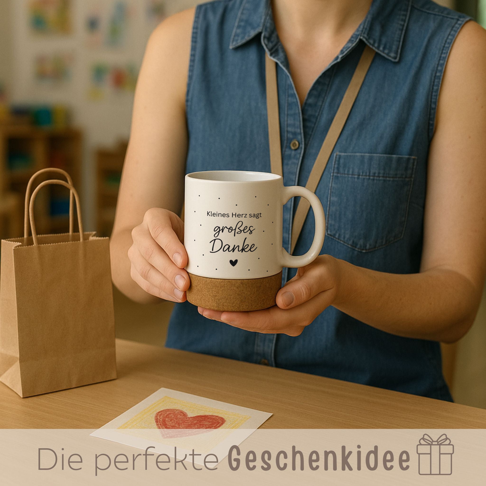 Tasse mit Korkboden - Kleines Herz sagt großes Danke