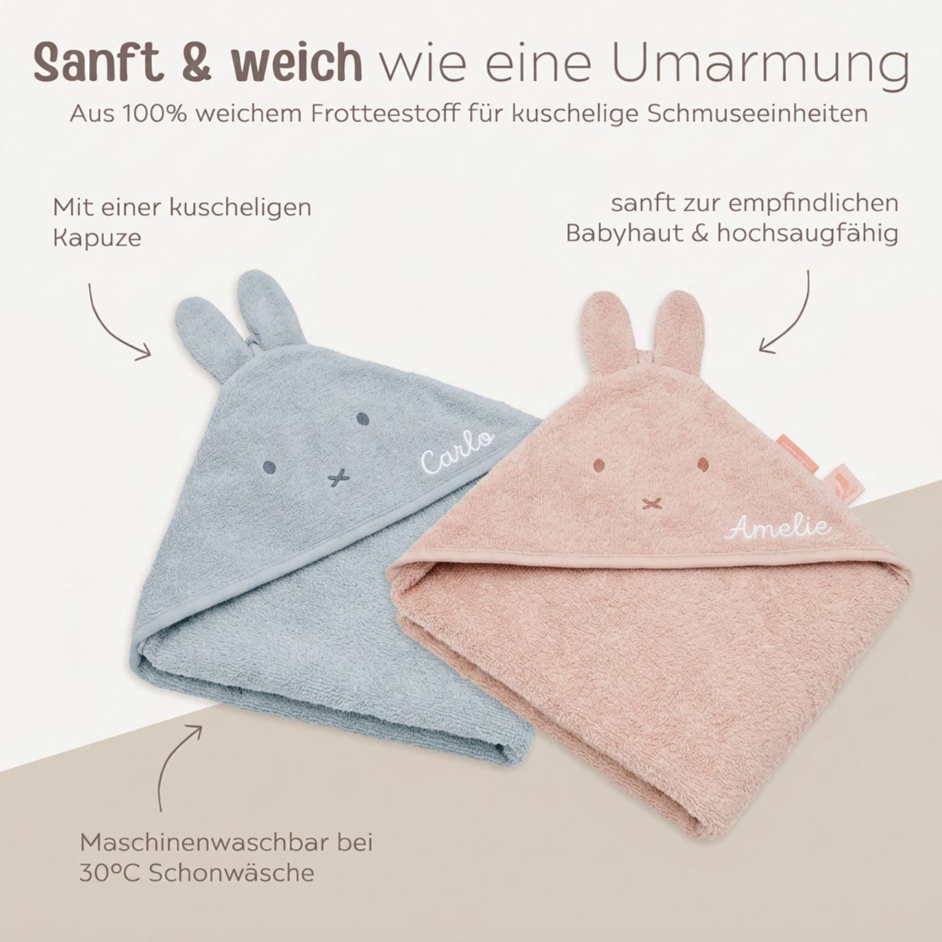 JOLLEIN Baby Kapuzenhandtuch Frottee personalisiert - Miffy