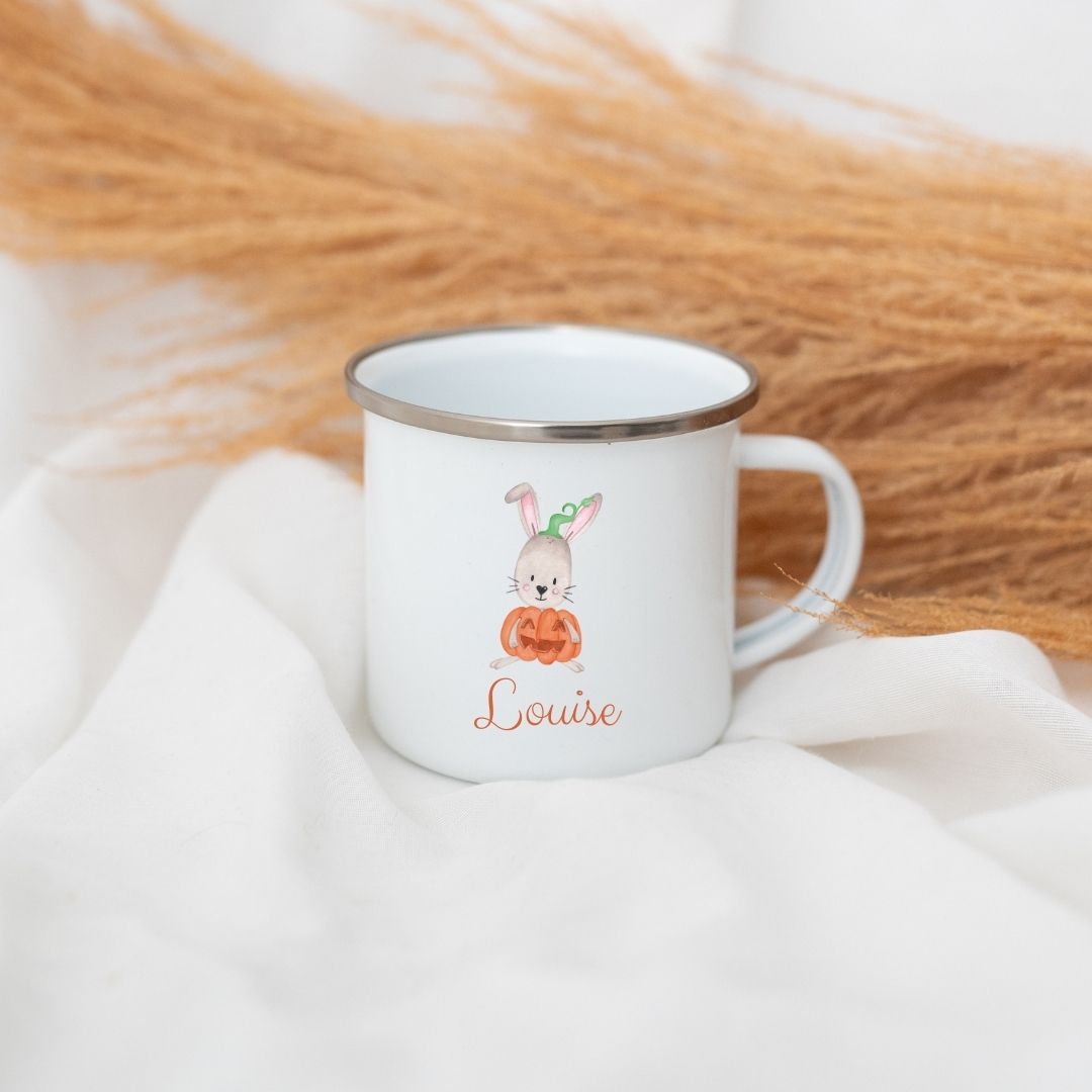 Emaille Kindertasse personalisiert - Halloween Aquarell