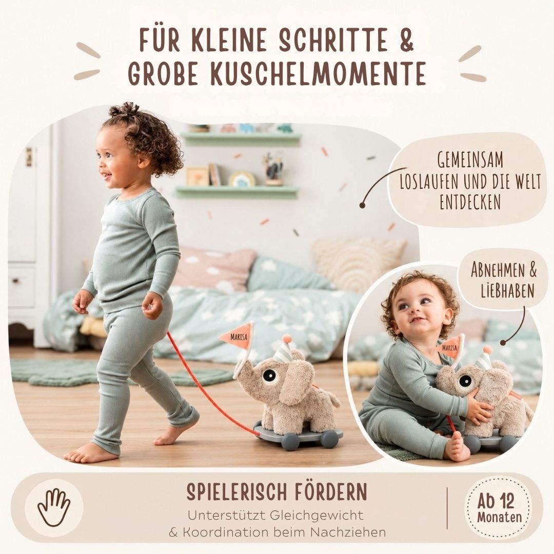 DONEBYDEER Nachziehbares 2-in-1 Spielzeug personalisiert - Elefant