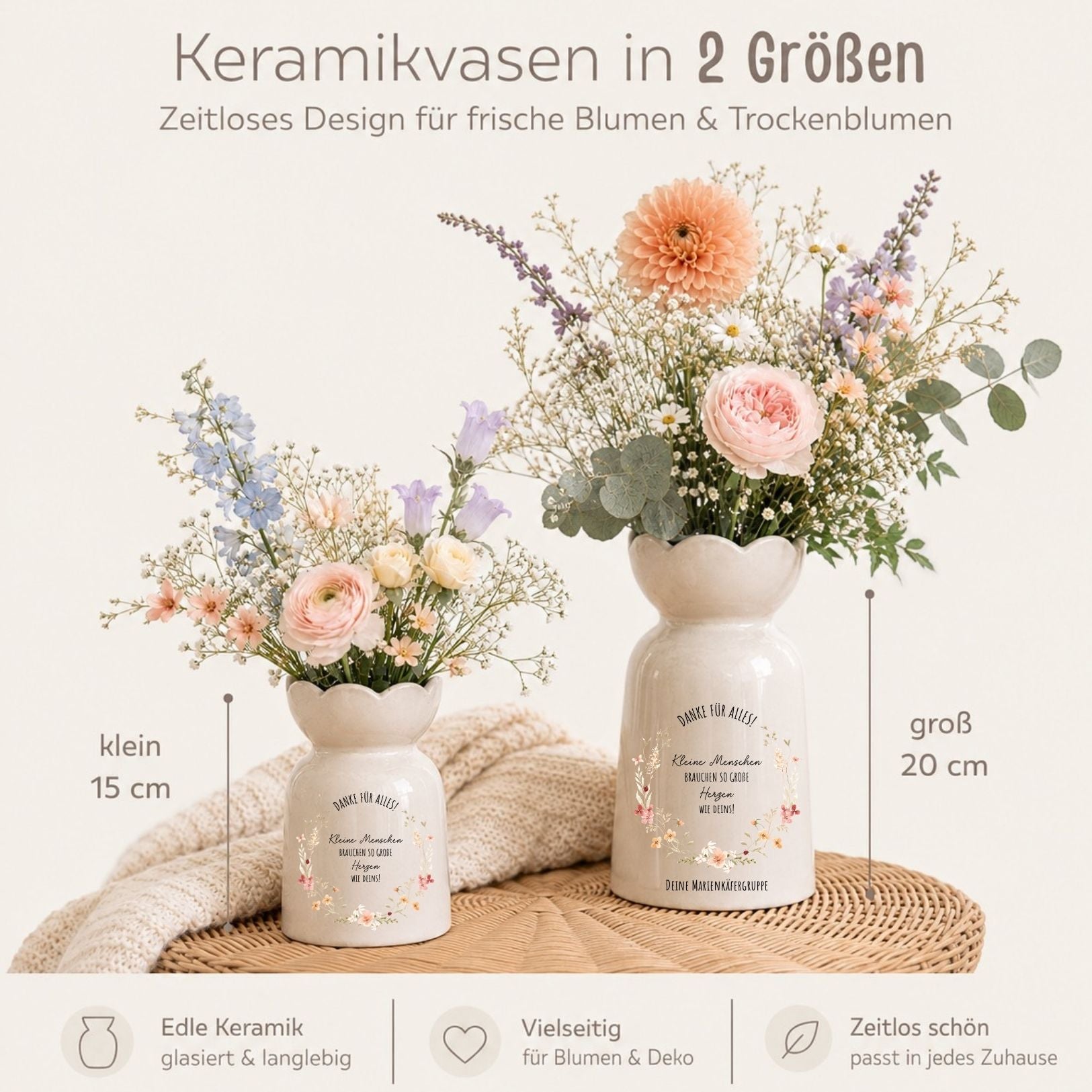 Keramikvase Blumenform - Kleine Menschen brauchen so große Herzen wie deins