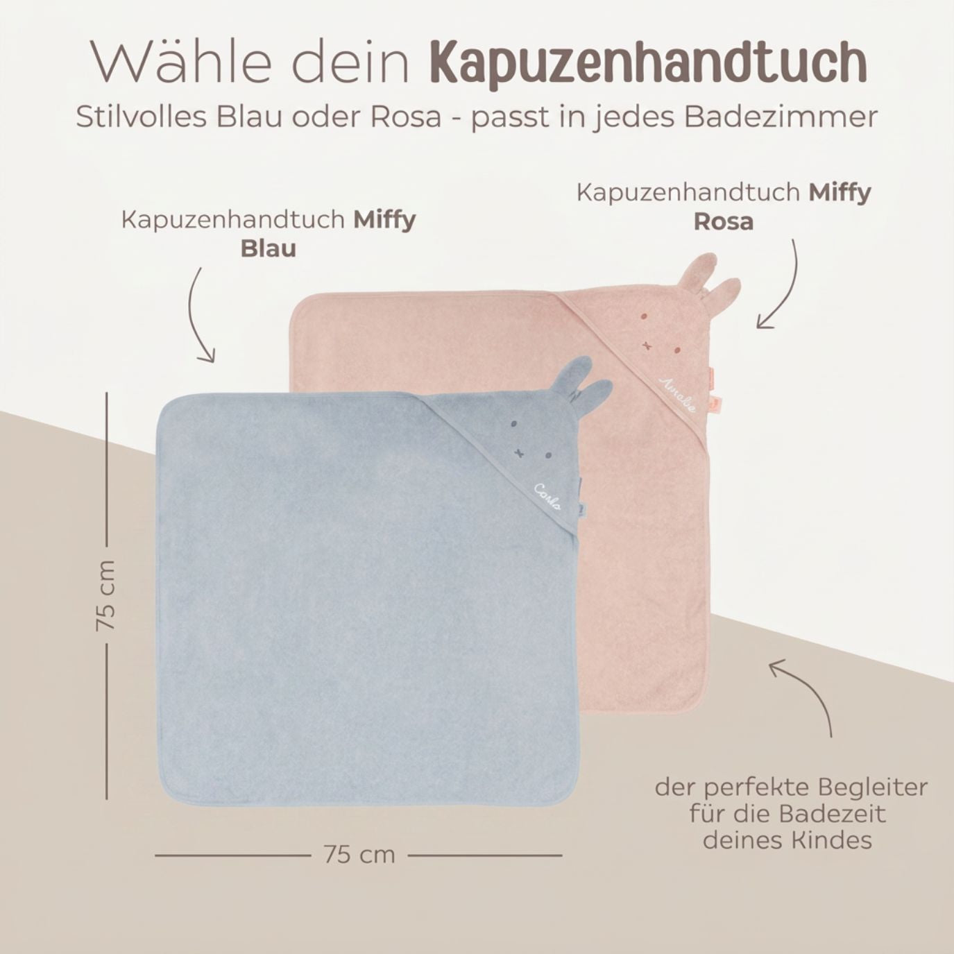 JOLLEIN Baby Kapuzenhandtuch Frottee personalisiert - Miffy