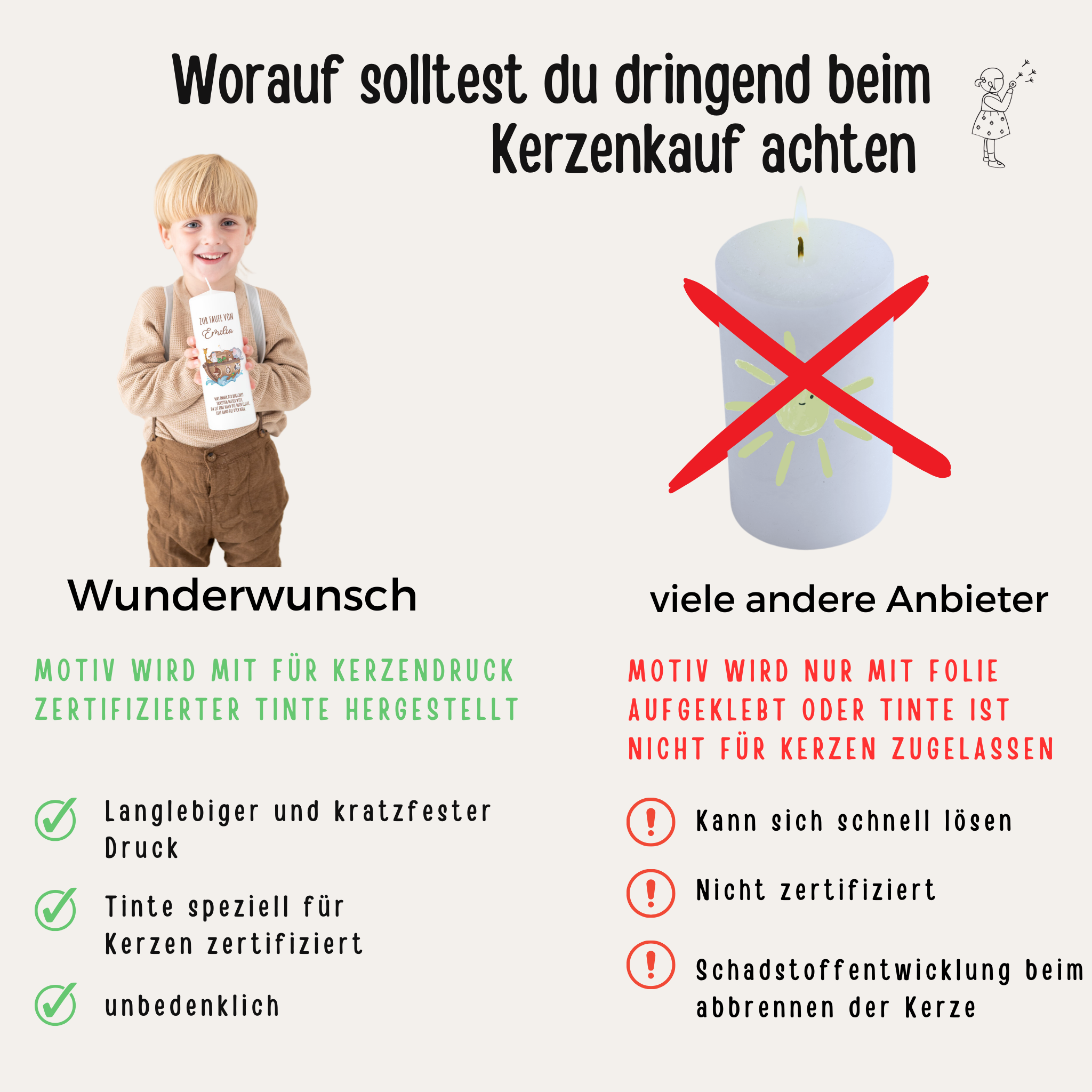 Taufkerze personalisiert - Arche Noah Tiere