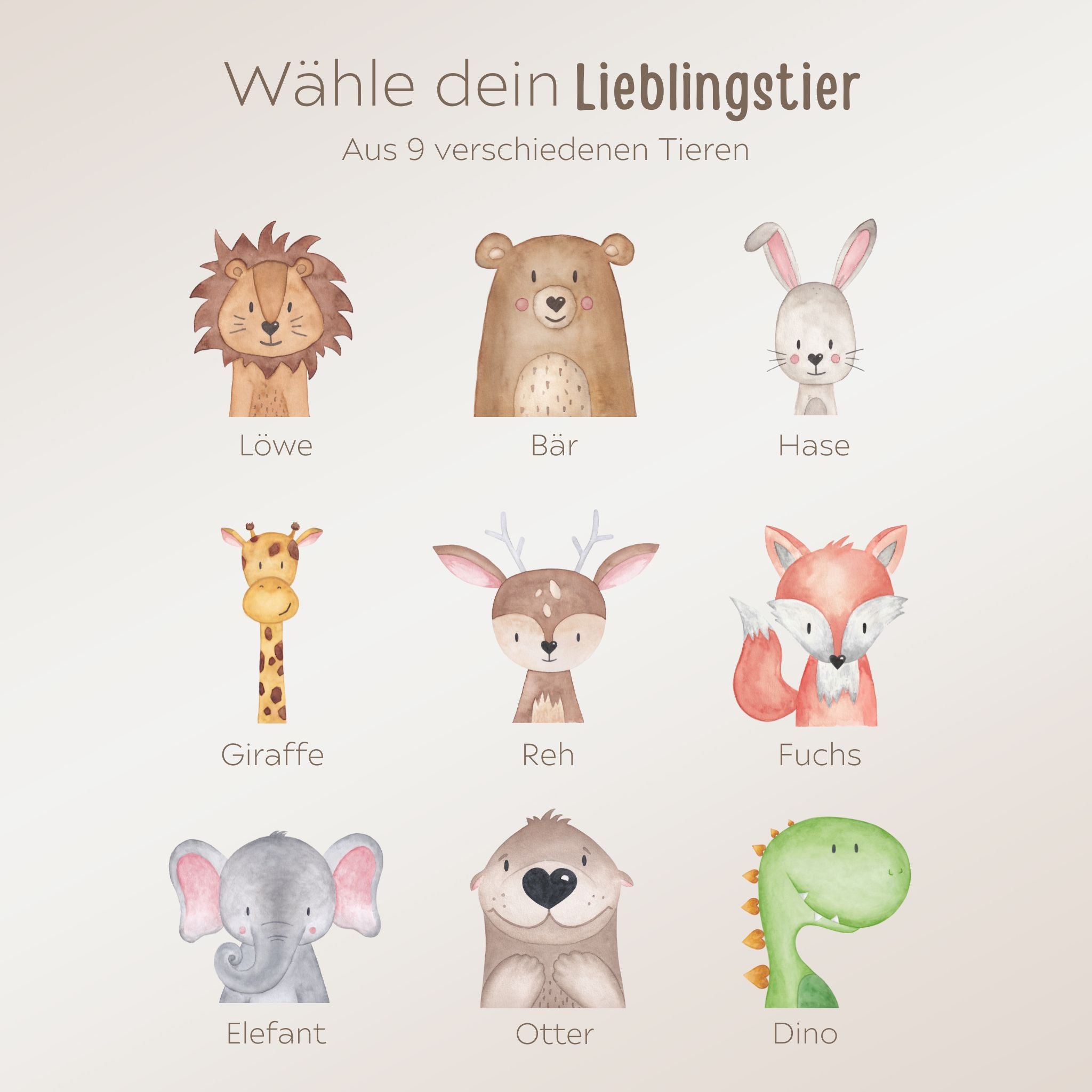 Geburts-Bundle - Erinnerungsbox Holz + LED Nachtlicht + Greifling personalisiert - Tier Aquarell