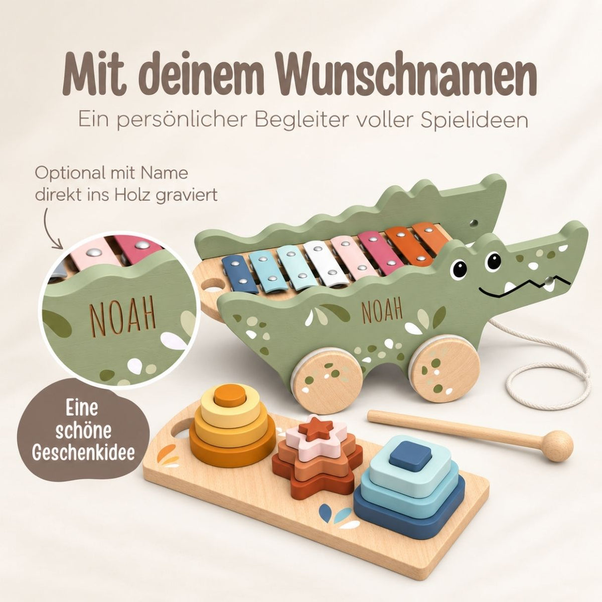 SPEEDY MONEKY 3in1 Nachziehtier Krokodil personalisiert