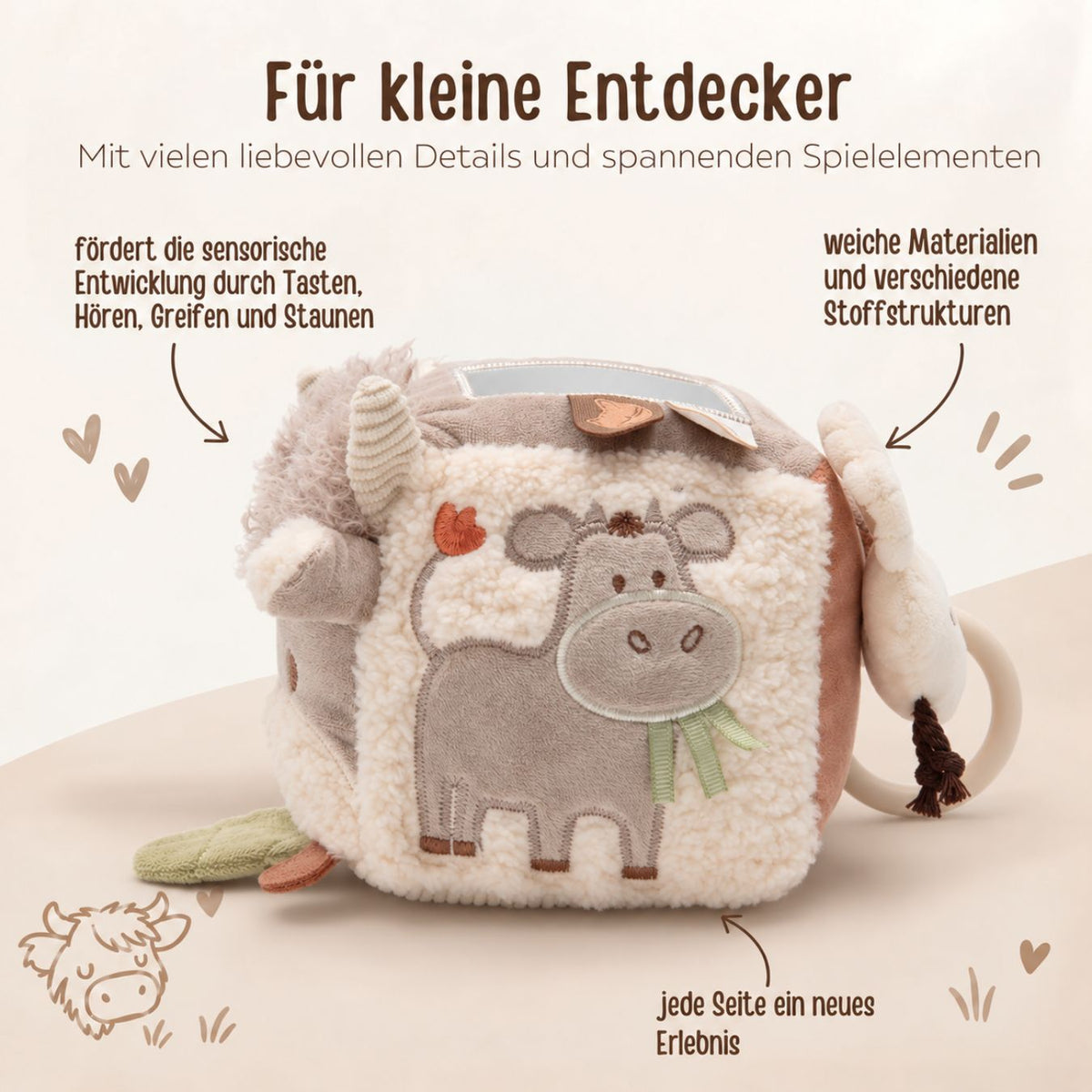 JOLLEIN Activity Stoffwürfel personalisiert - Bauernhof Tiere
