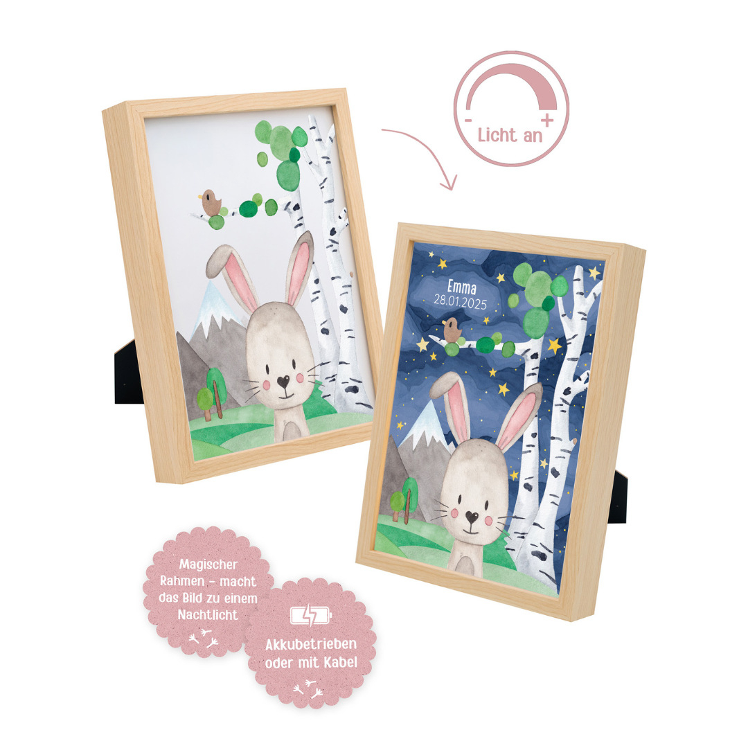 Magischer LED Bilderrahmen - Hase Birkenwald