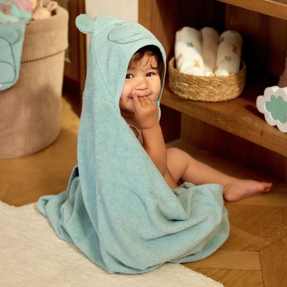JOLLEIN Baby Kapuzenhandtuch Frottee personalisiert - Hippo, Schaf, Strauß