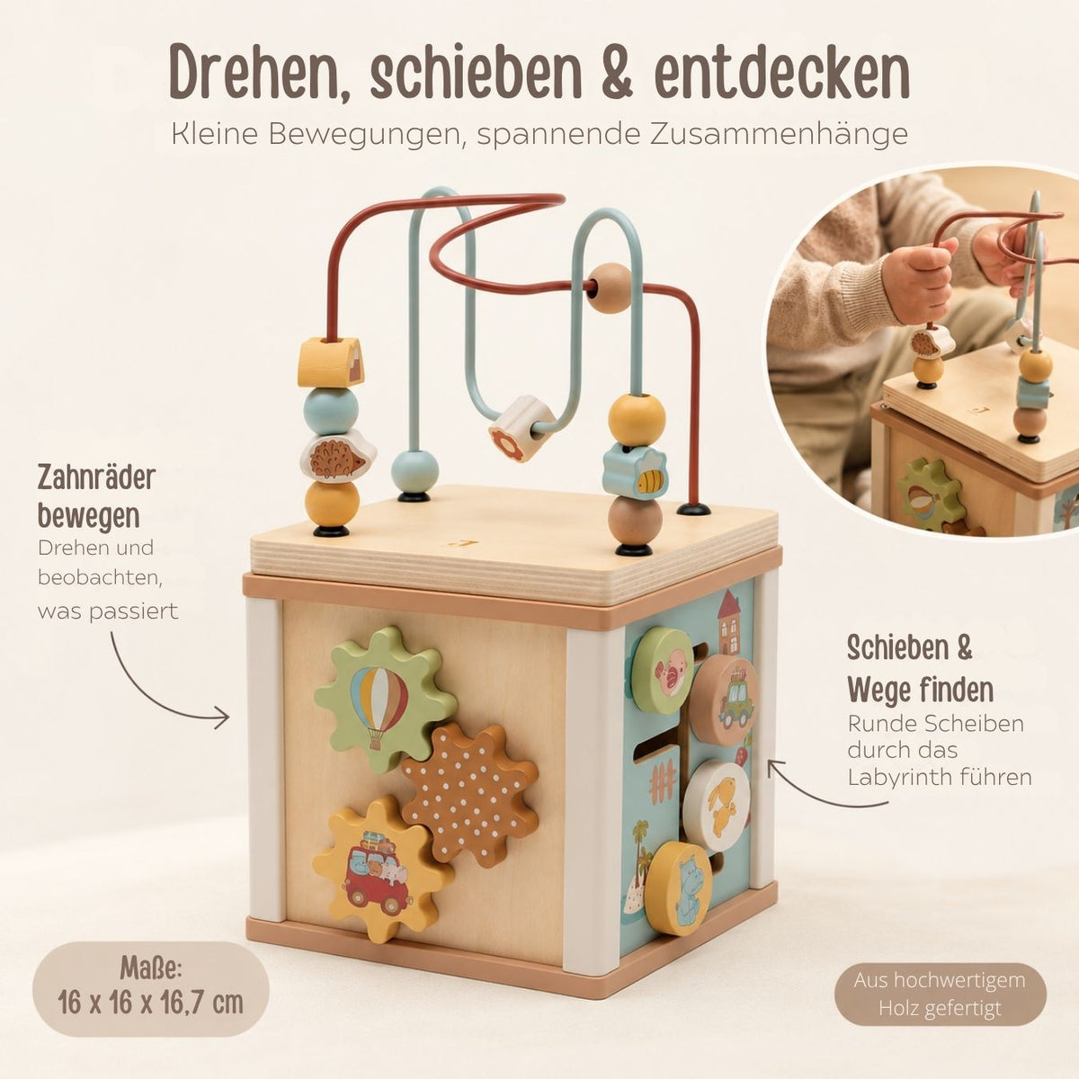 JOLLEIN Motorikwürfel aus Holz personalisiert - Tiere Jollies