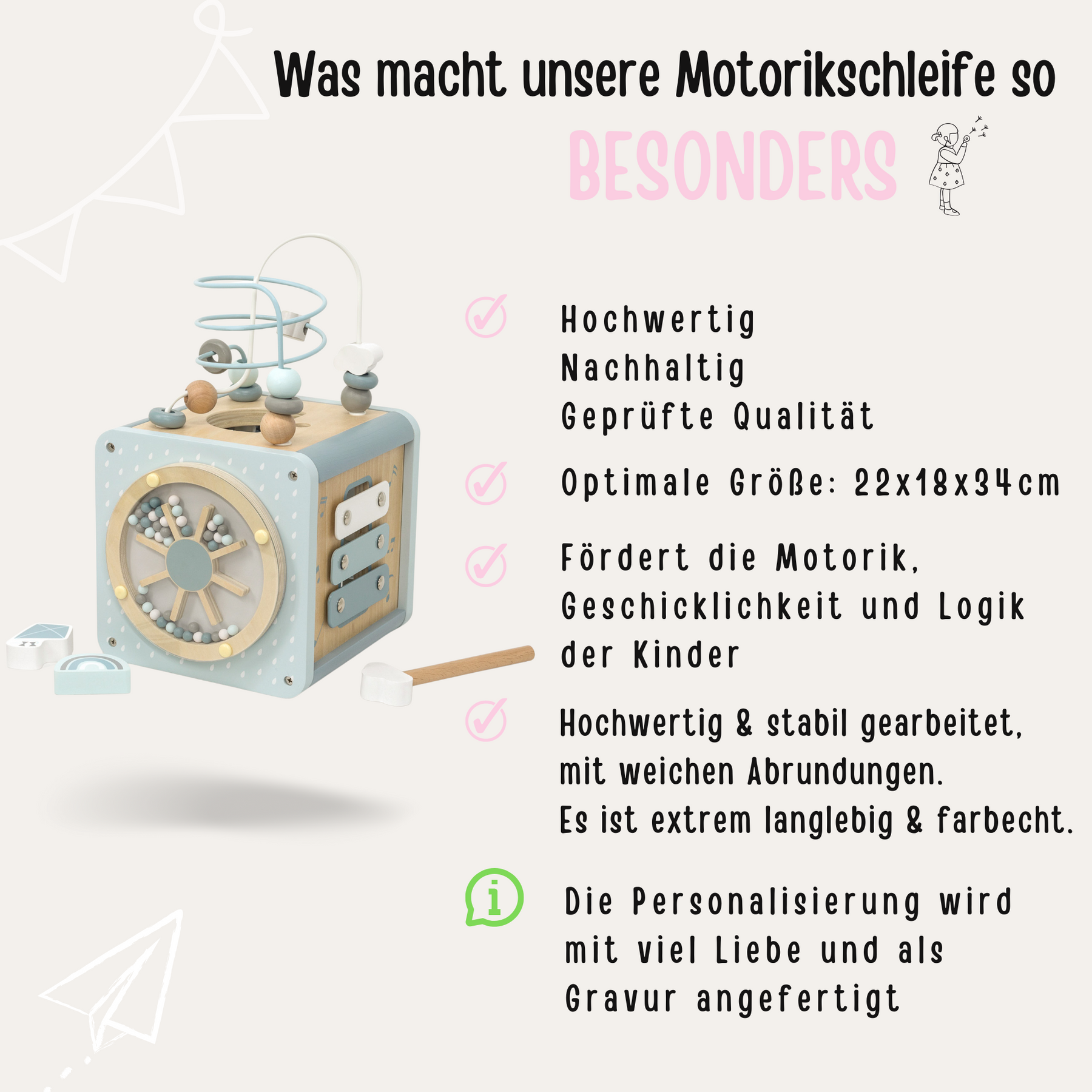 Motorikwürfel Formen personalisiert - rosa und blau