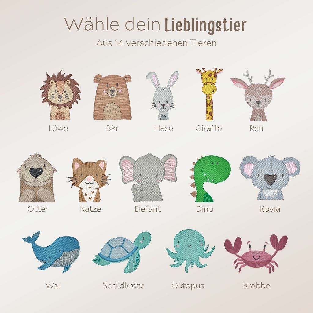 JOLLEIN Kapuzenhandtuch personalisiert - Wunderwunsch Tiere