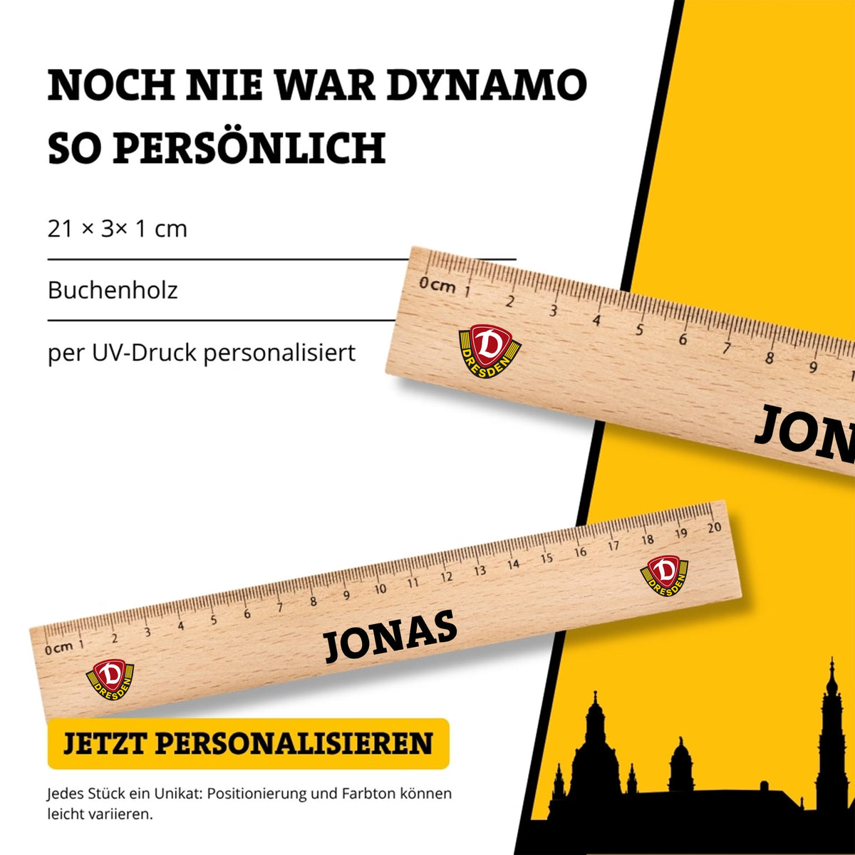 DYNAMO Lineal 20cm Holz Wappen personalisiert