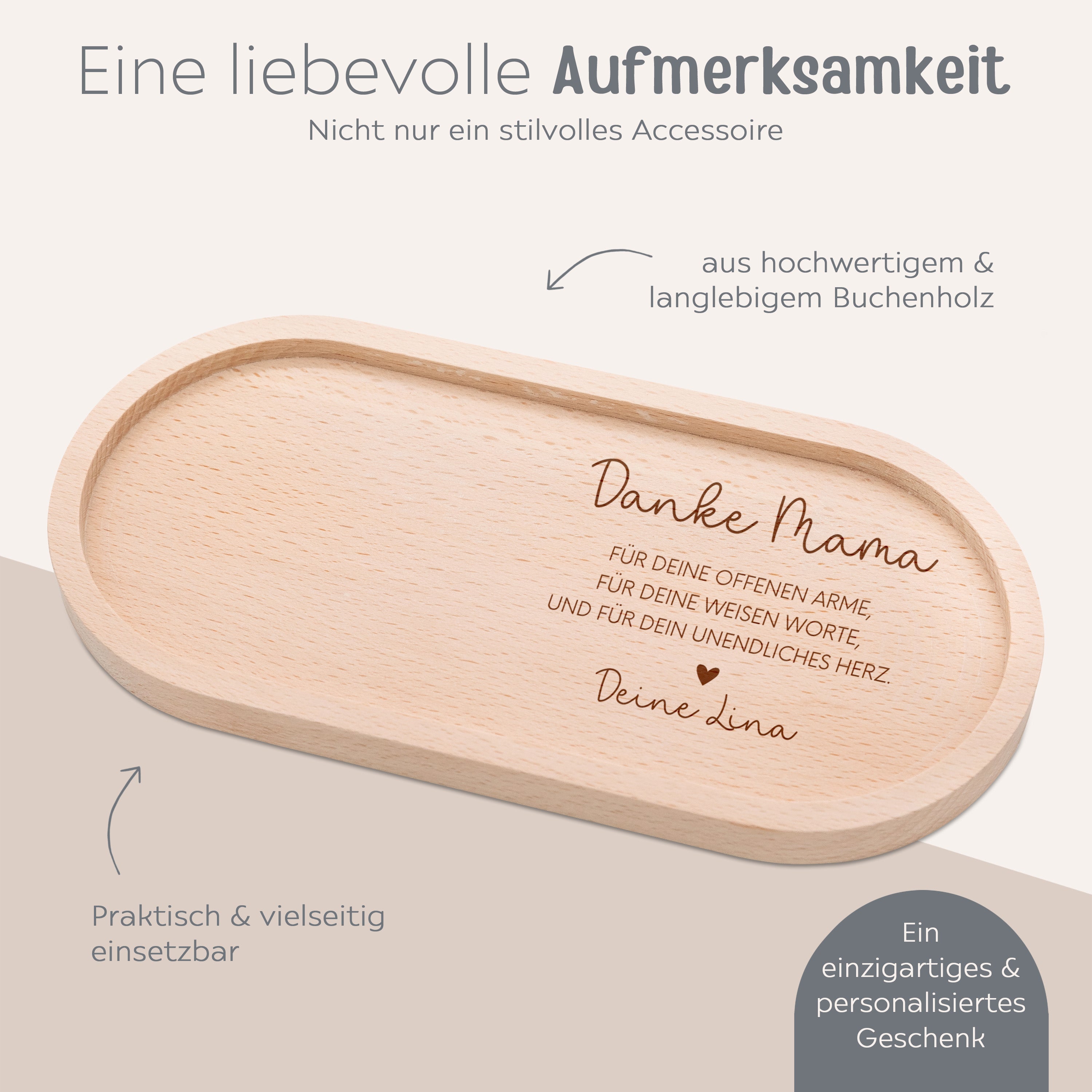Deko Serviertablett aus Holz - Danke Mama