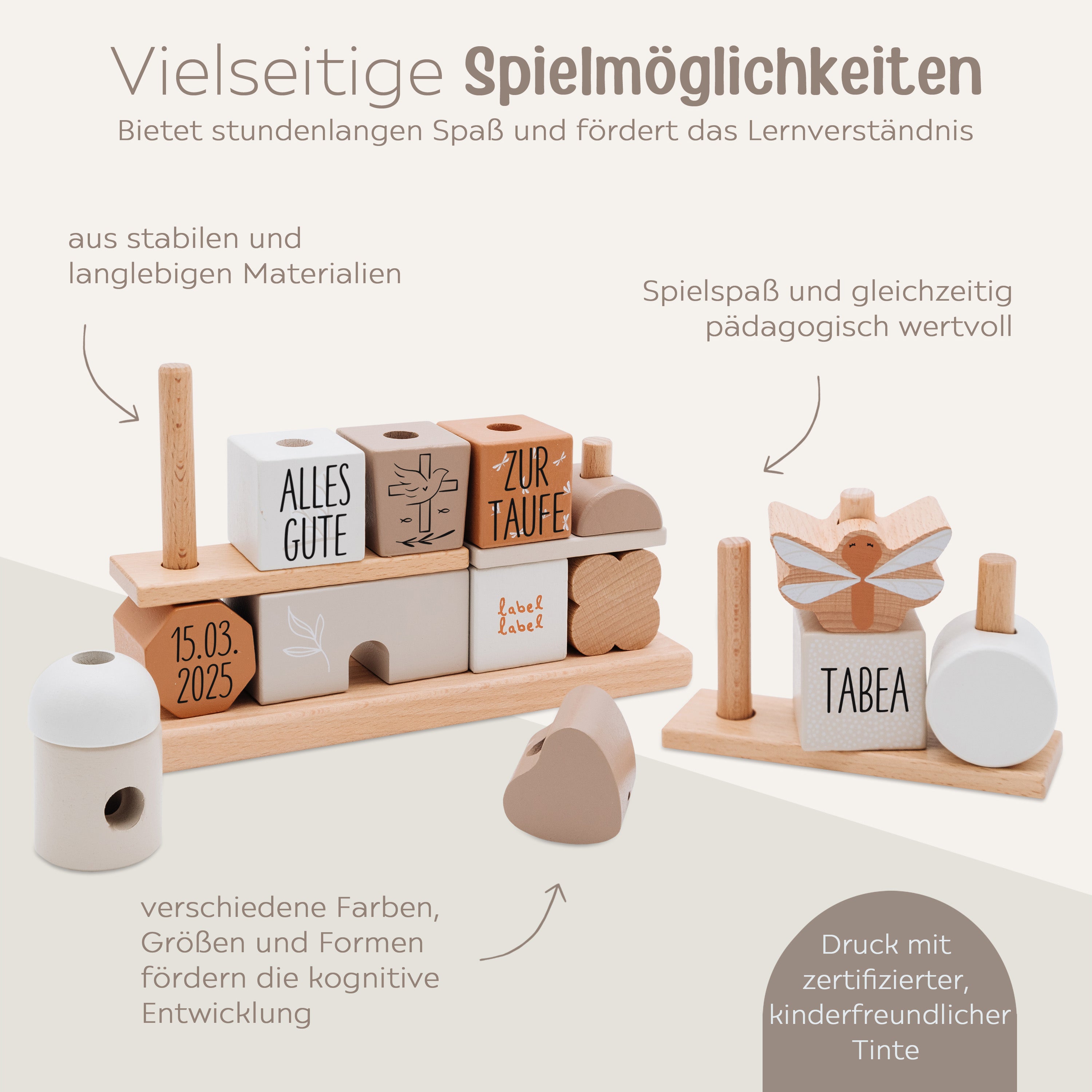 ZUR TAUFE Label Label Stapelhaus Holz personalisiert