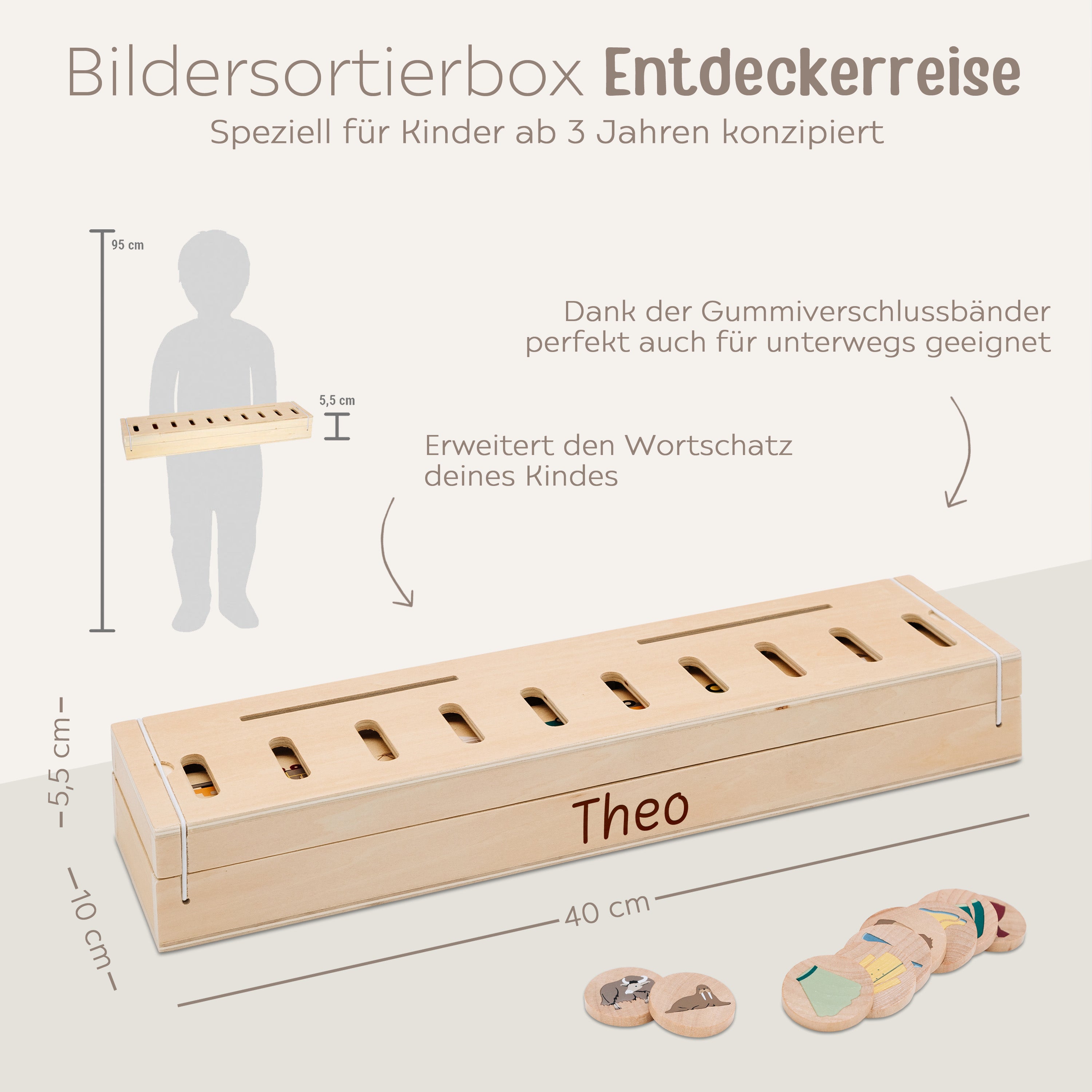 SMALL FOOT Bildersortierbox "Weltentdecker" Holz personalisiert