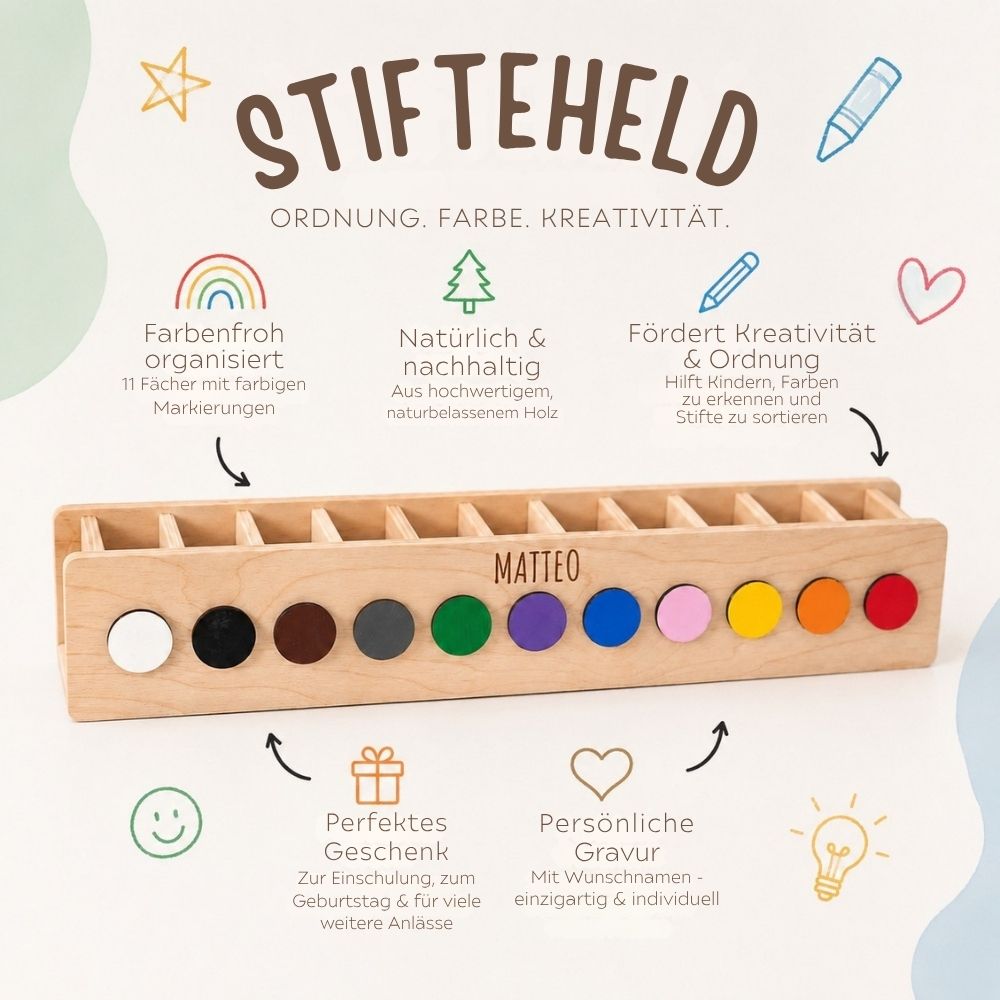 Stifteheld personalisiert - Regenbogen Punkte bunt