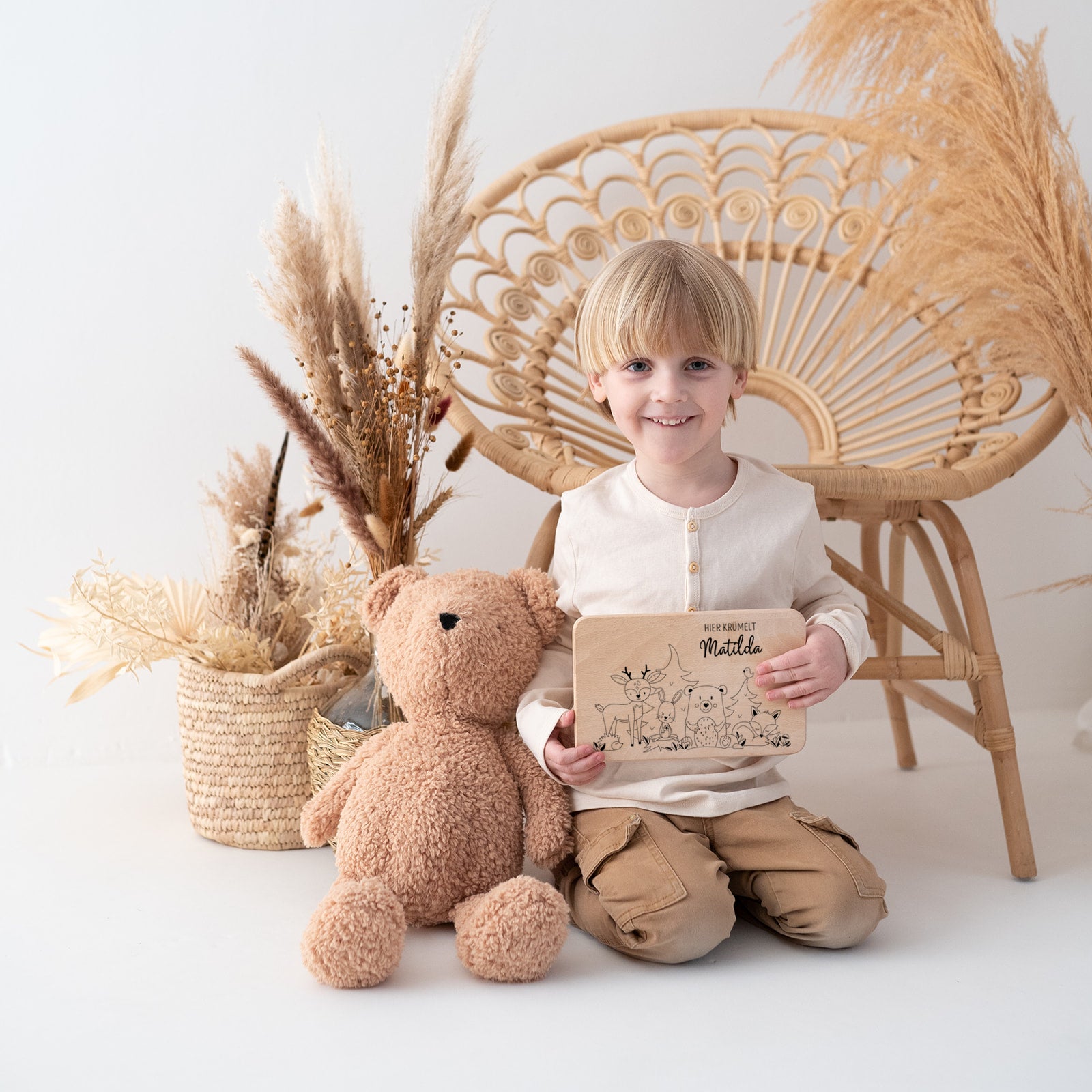 Frühstücksbrettchen personalisiert - Tierfamilie Wald Gravur