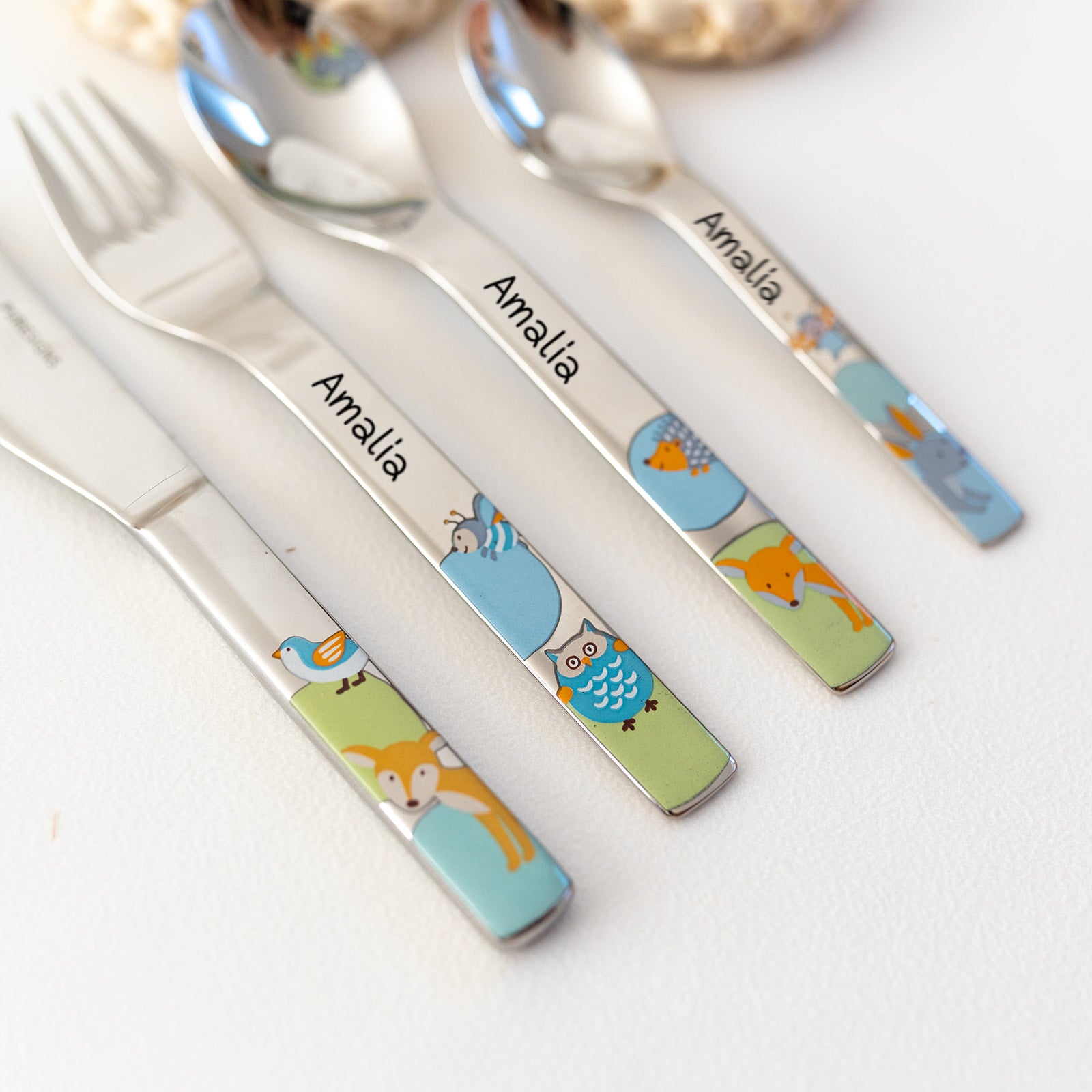 Kinder Besteckset Edelstahl - Waldtiere oder Prinzessin