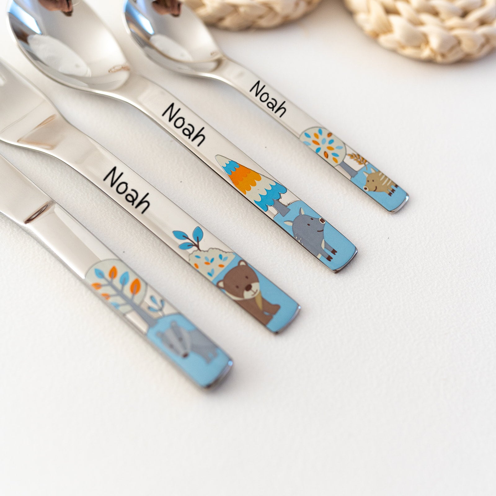 Kinder Besteckset Edelstahl - Waldtiere oder Prinzessin