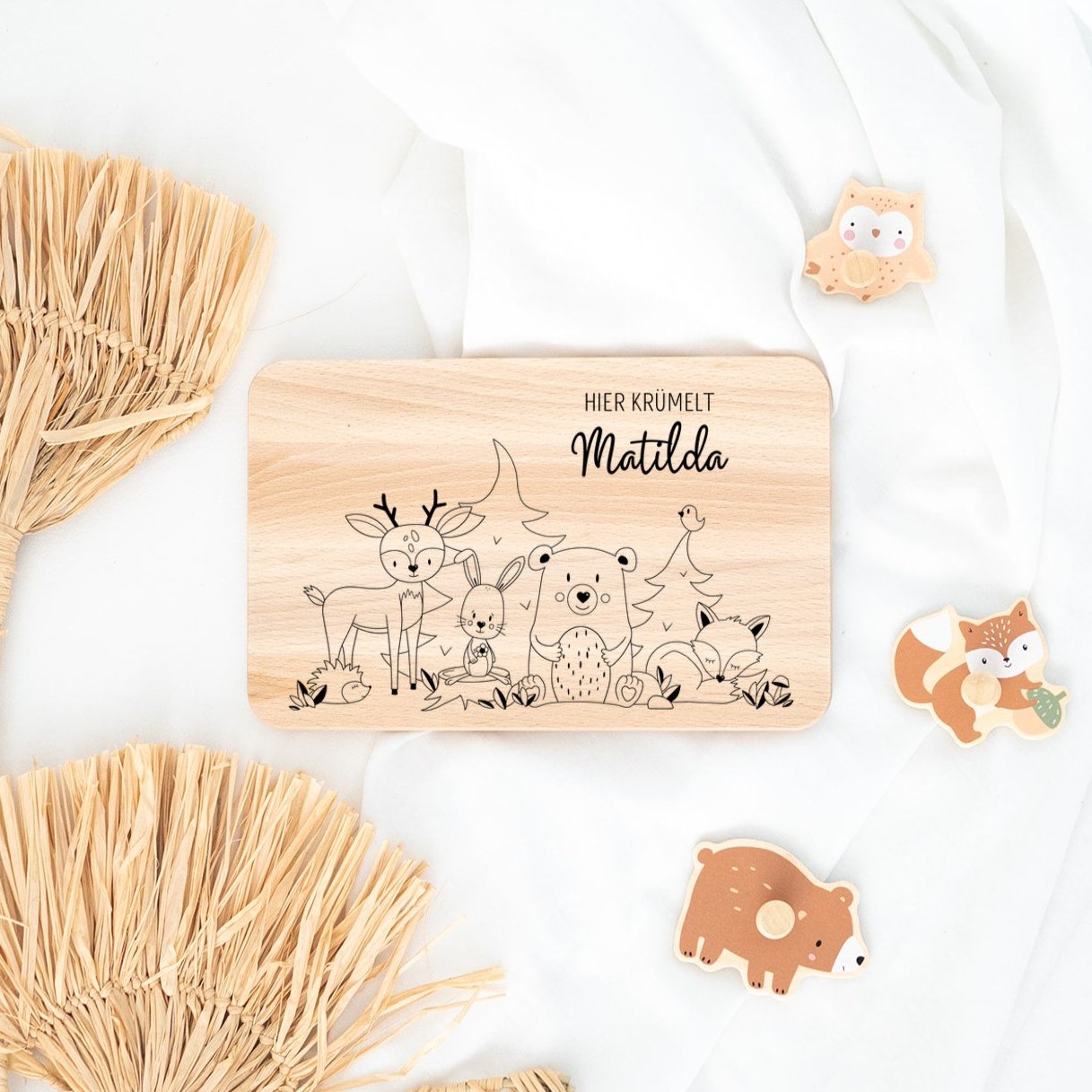 Frühstücksbrettchen personalisiert - Tierfamilie Wald Gravur