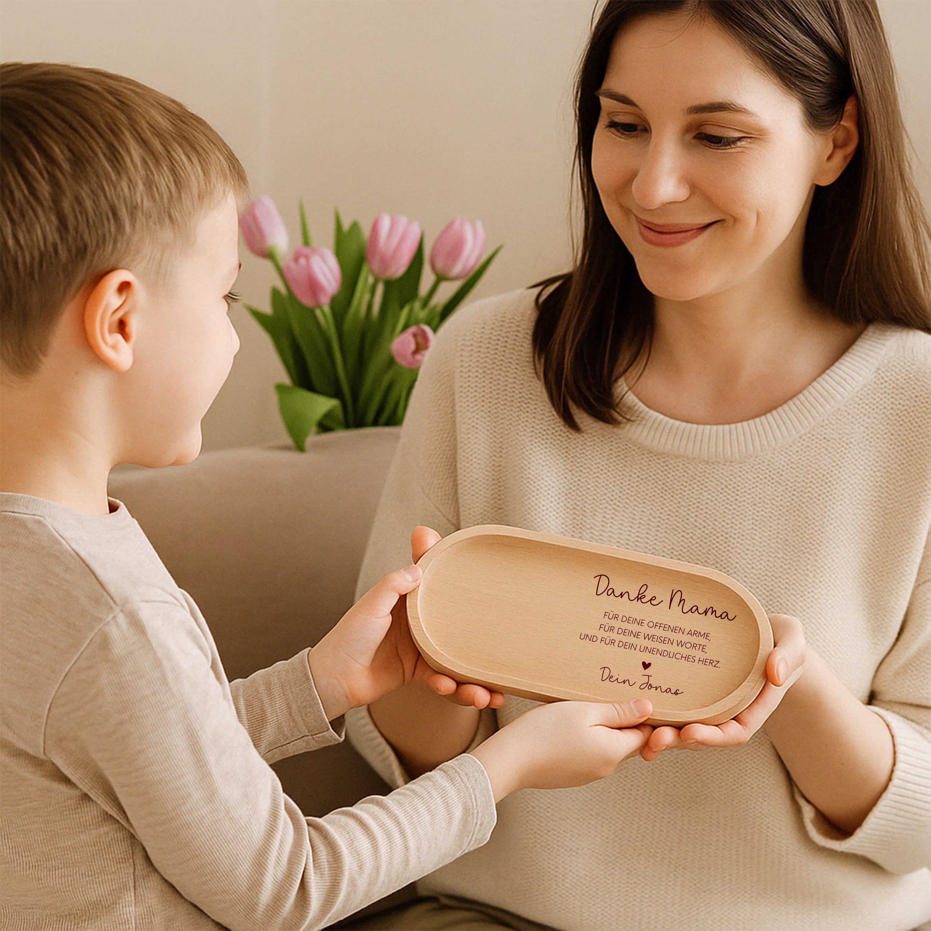 Deko Serviertablett aus Holz - Danke Mama